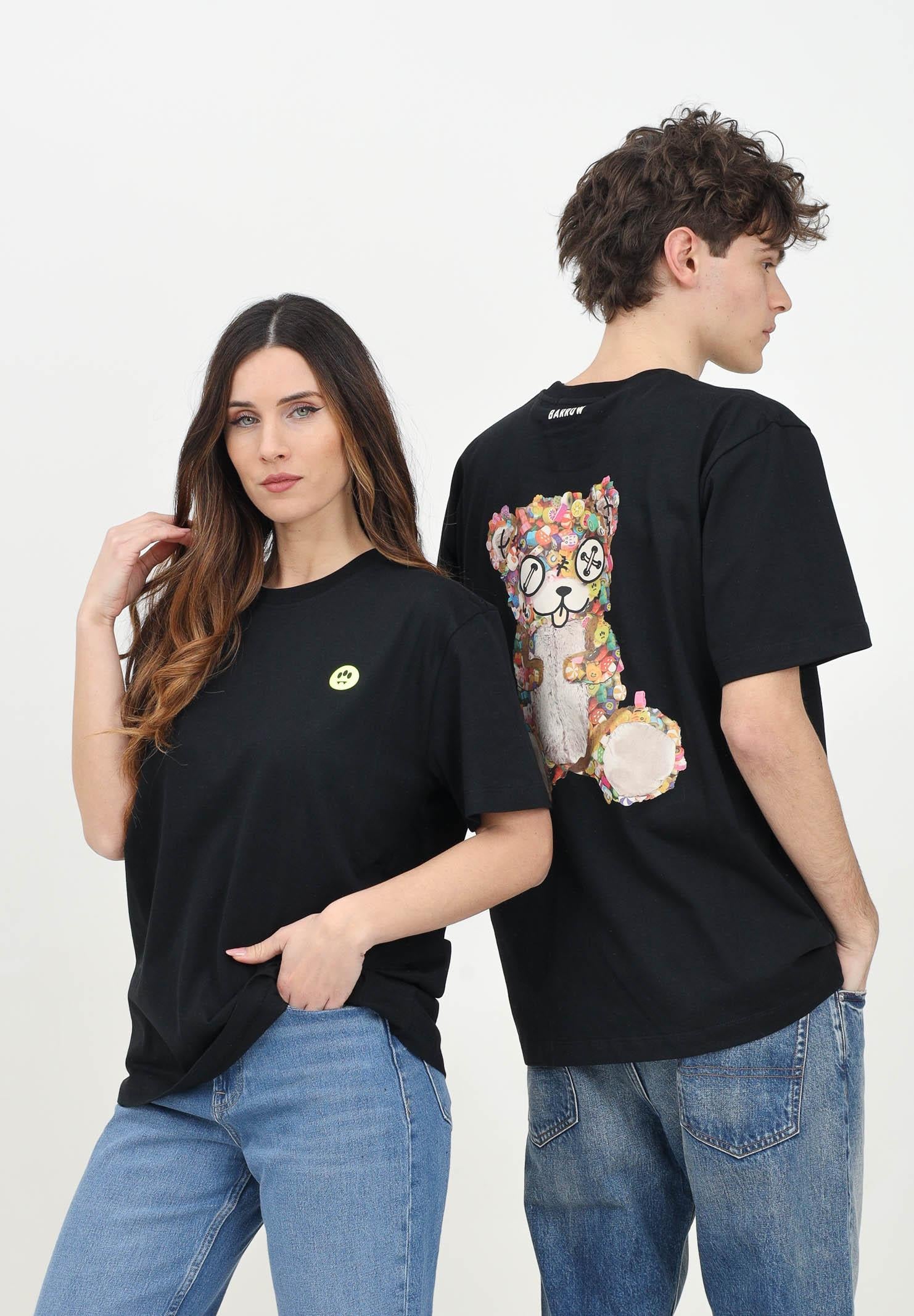 BARROW T-shirt a manica corta nera per uomo e donna con stampa orso S5BWUATH152 110 BARROW