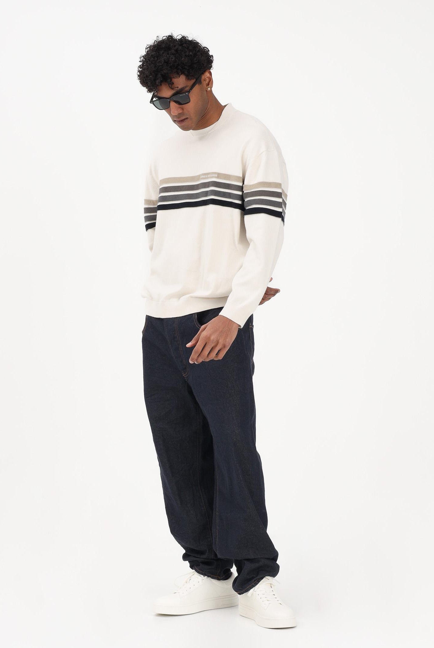 ARMANI EXCHANGE Maglioncino girocollo panna da uomo con bande a contrasto XM002424AF11960 M1302 ARMANI EXCHANGE