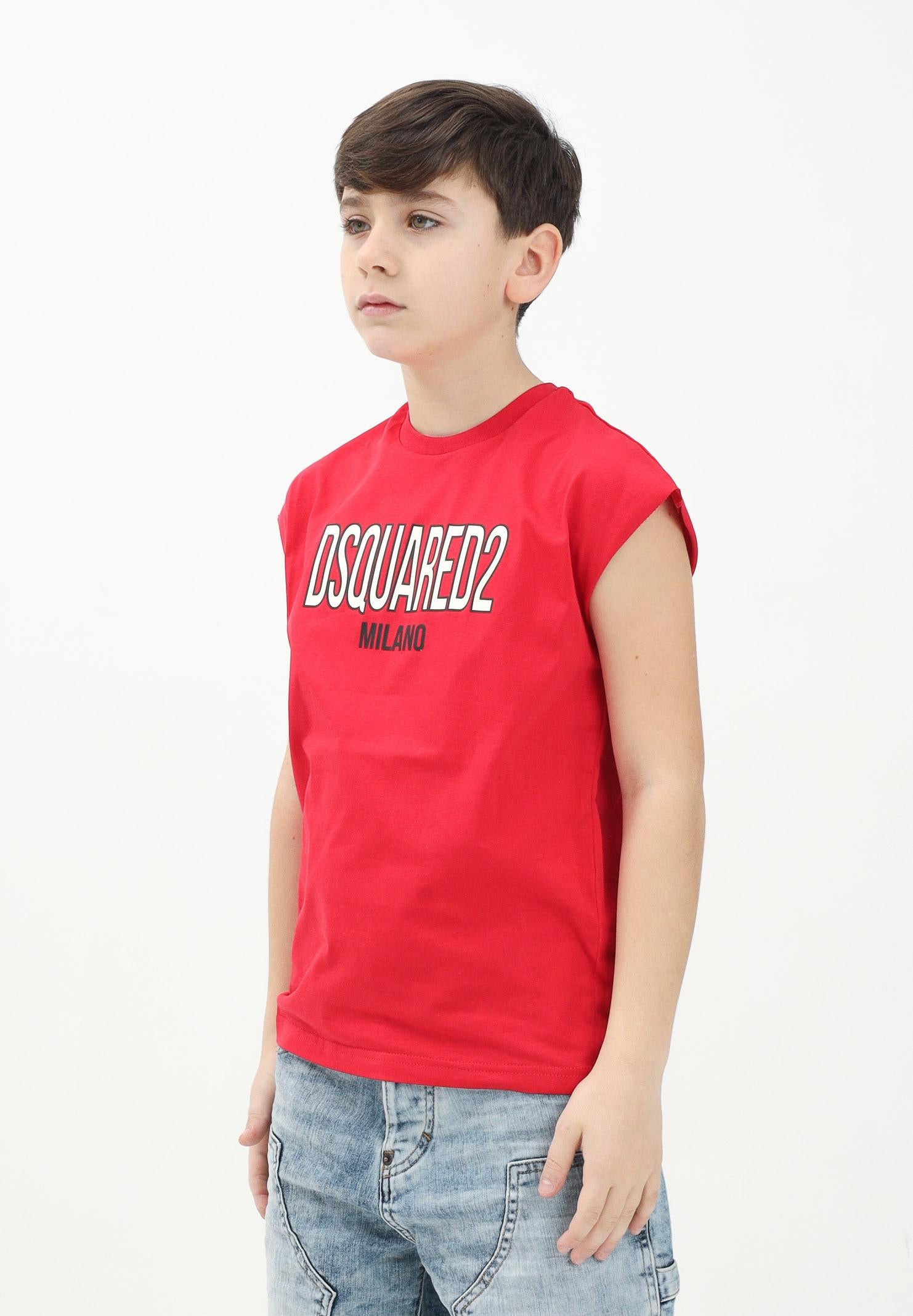 DSQUARED2 T-shirt senza maniche rossa per donna, ragazzi e bambini con stampa logo DQ2900D0A47 DQ405 DSQUARED2
