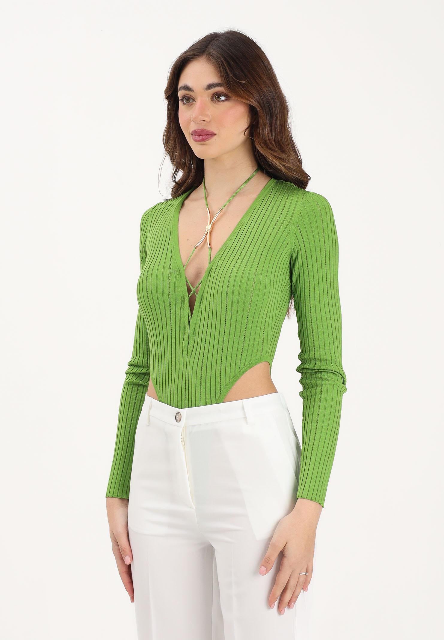 ELISABETTA FRANCHI Body a manica lunga verde da donna con dettaglio gioiello BK83S61E2 EV3 ELISABETTA FRANCHI