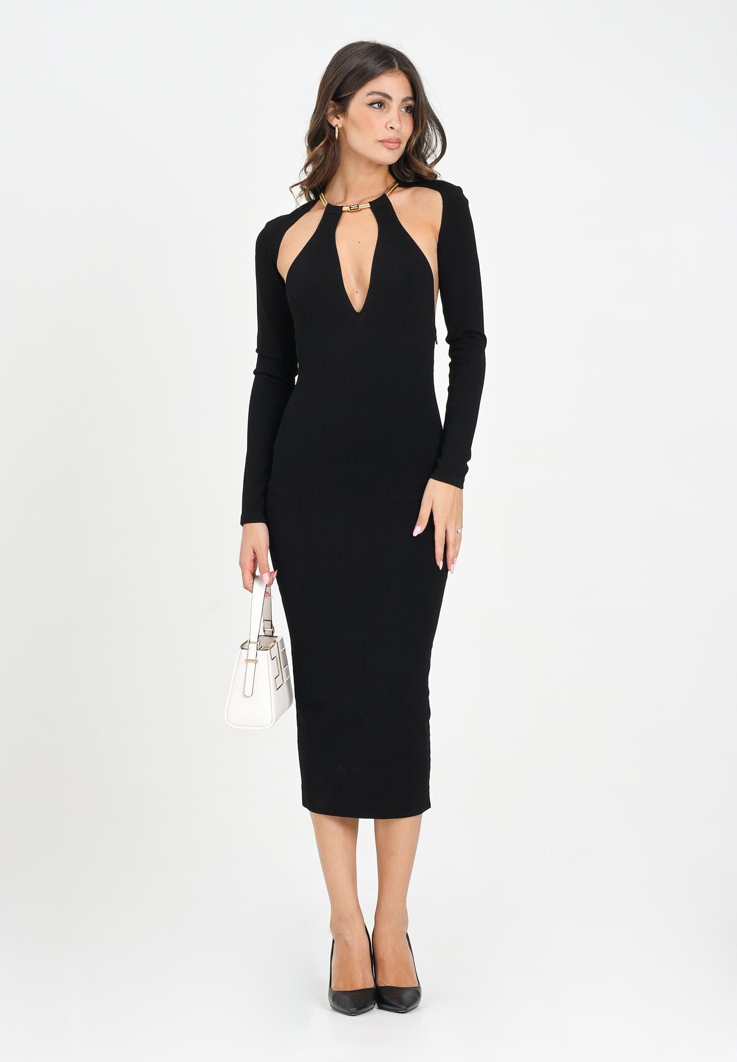 ELISABETTA FRANCHI Abito midi nero da donna con snake gioiello<BR/> AM11S56E2 110 ELISABETTA FRANCHI