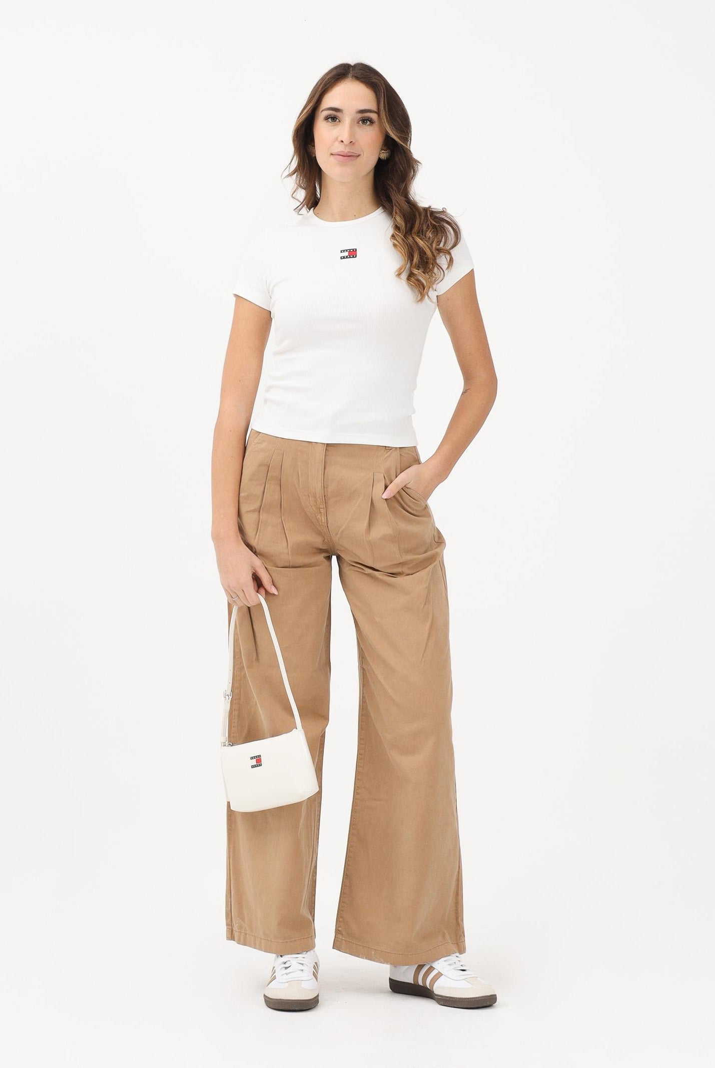 TOMMY JEANS Pantalone a gamba larga cammello da donna DW0DW22634 GV7 TOMMY JEANS