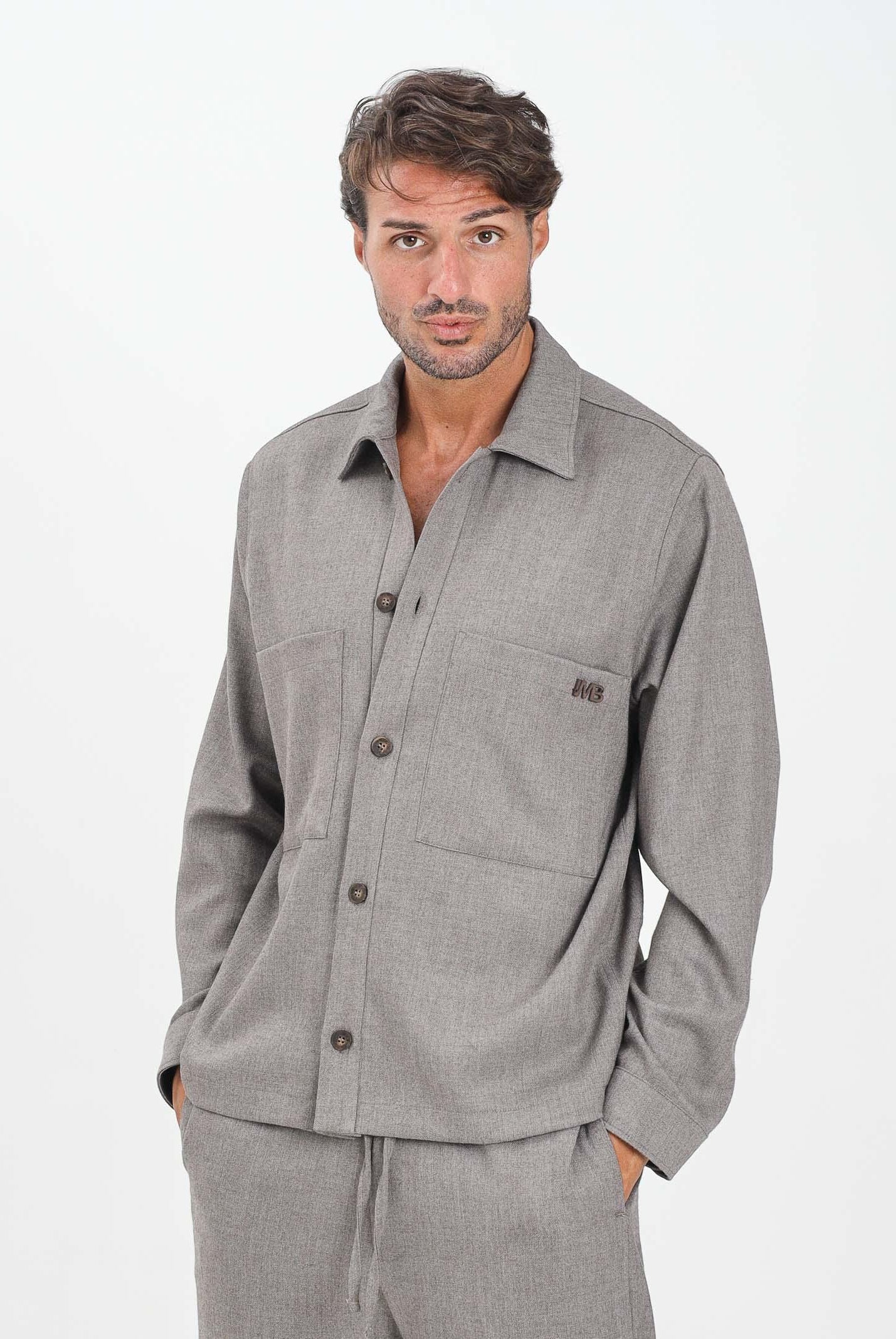 I'M BRIAN Camicia tortora da uomo con applicazione logo CA3449 TOR I'M BRIAN