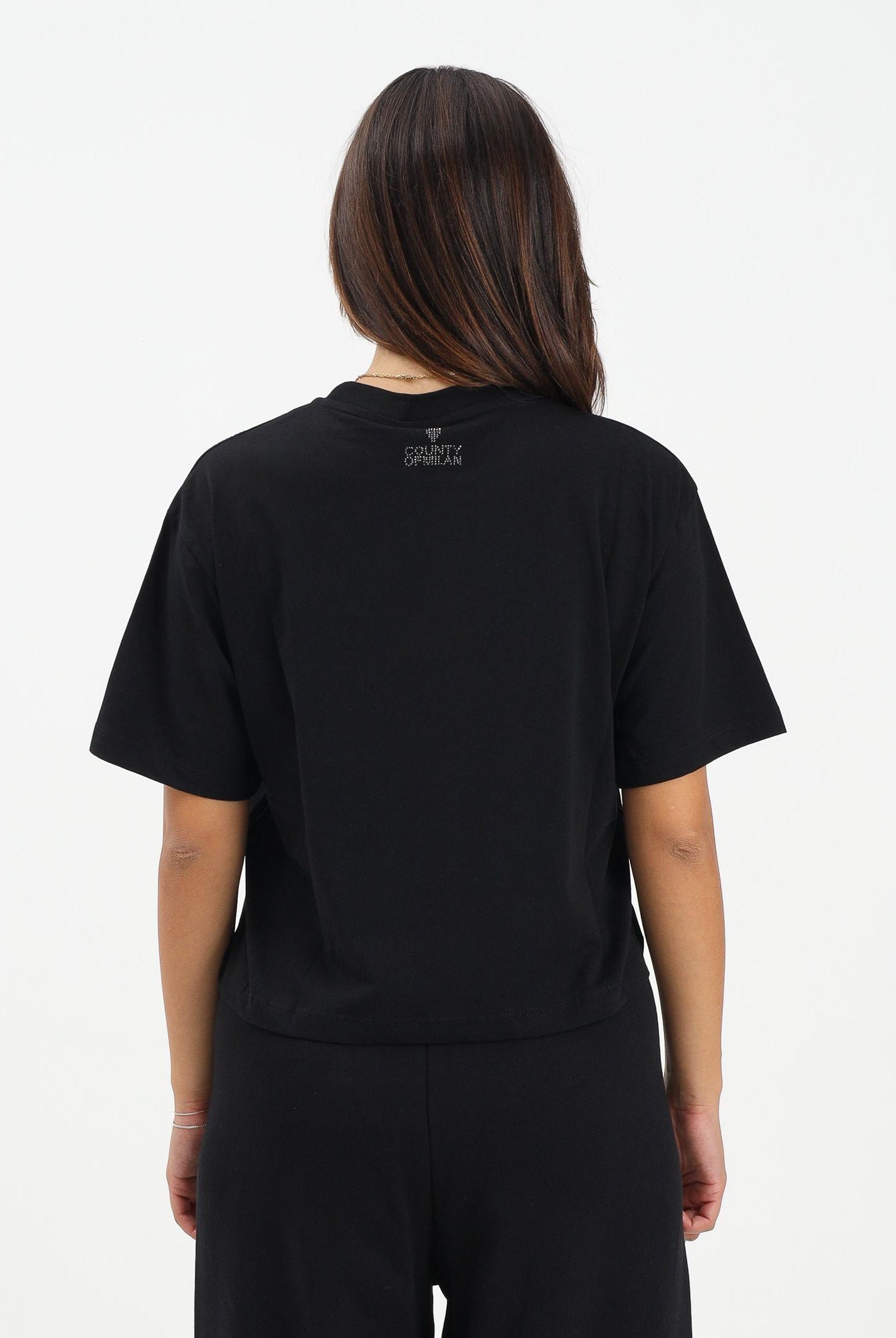 MARCELO BURLON COUNTY OF MILAN T-shirt a manica corta nera da donna con strass 25ICM30016 NE MARCELO BURLON COUNTY OF MILAN