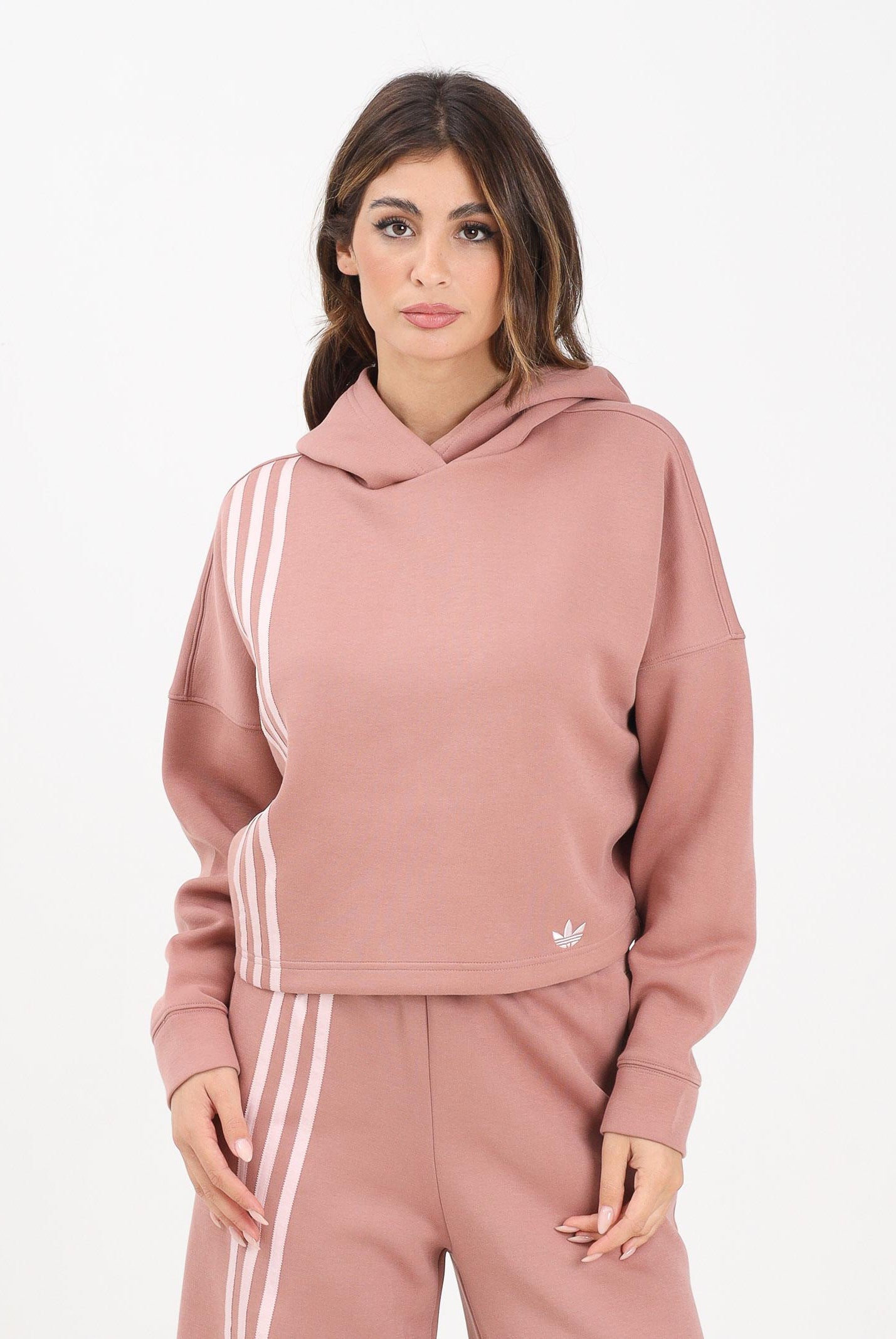 ADIDAS ORIGINALS Felpa con cappuccio 3- Stripes rosa da donna JW3601  ADIDAS ORIGINALS