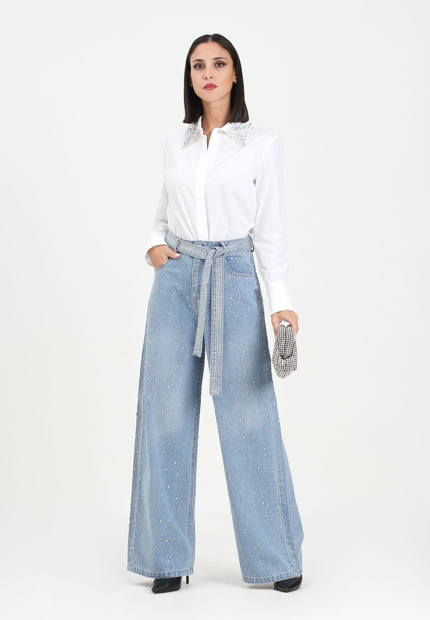 ODI ODI Jeans palazzo Murano in denim chiaro da donna impreziositi da strass MURANO100W5 C9 ODI ODI