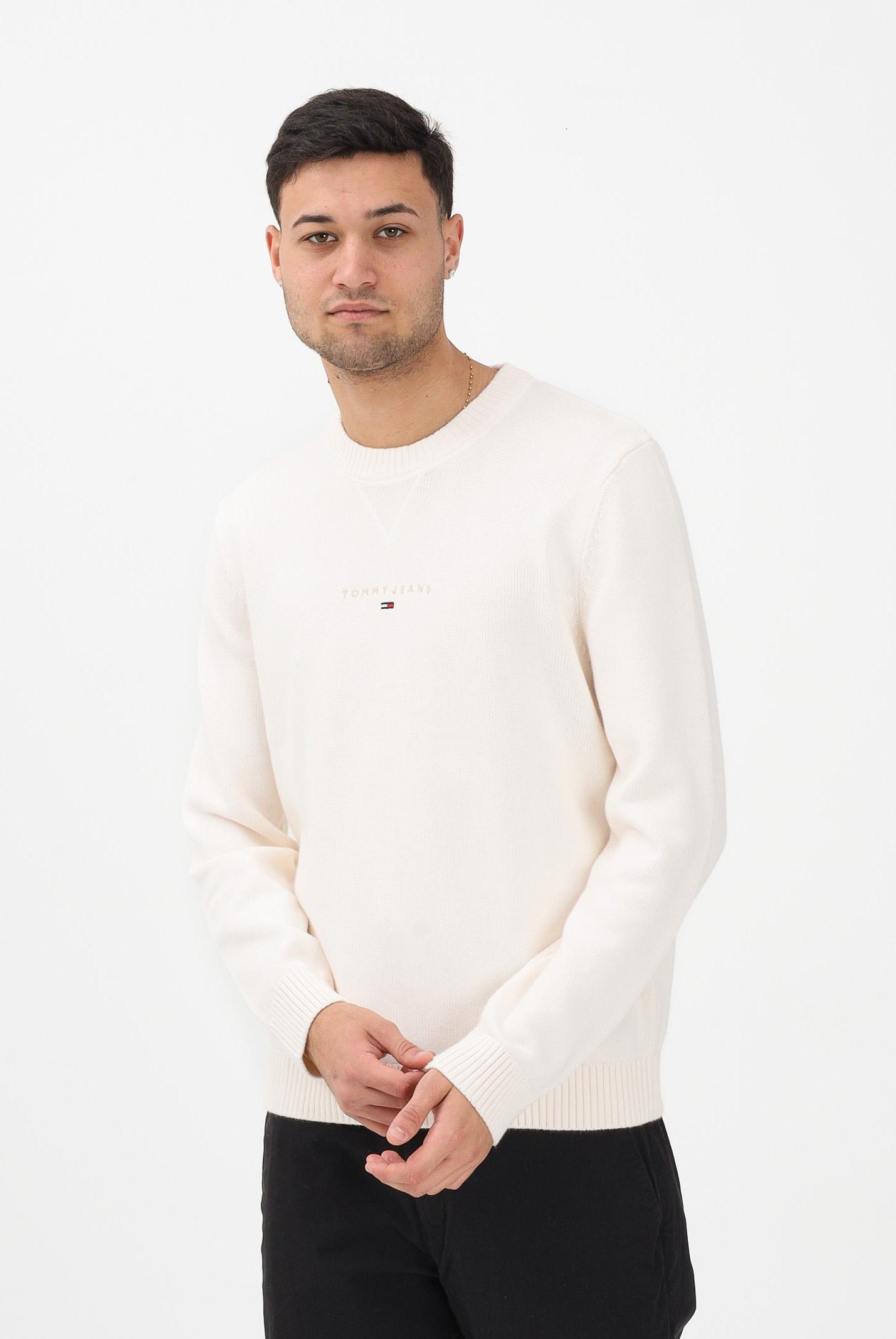 TOMMY JEANS Maglioncino girocollo panna da uomo con logo DM0DM22352 YBH TOMMY JEANS