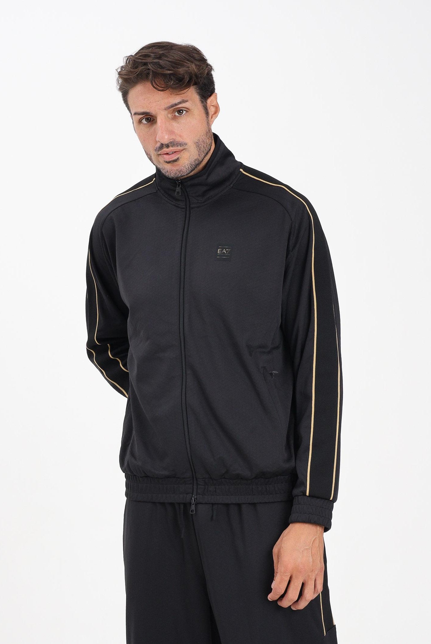 EA7 Felpa con zip nera da uomo rifinita da dettagli gold e logo 7M000620AF17089 UC001 EA7