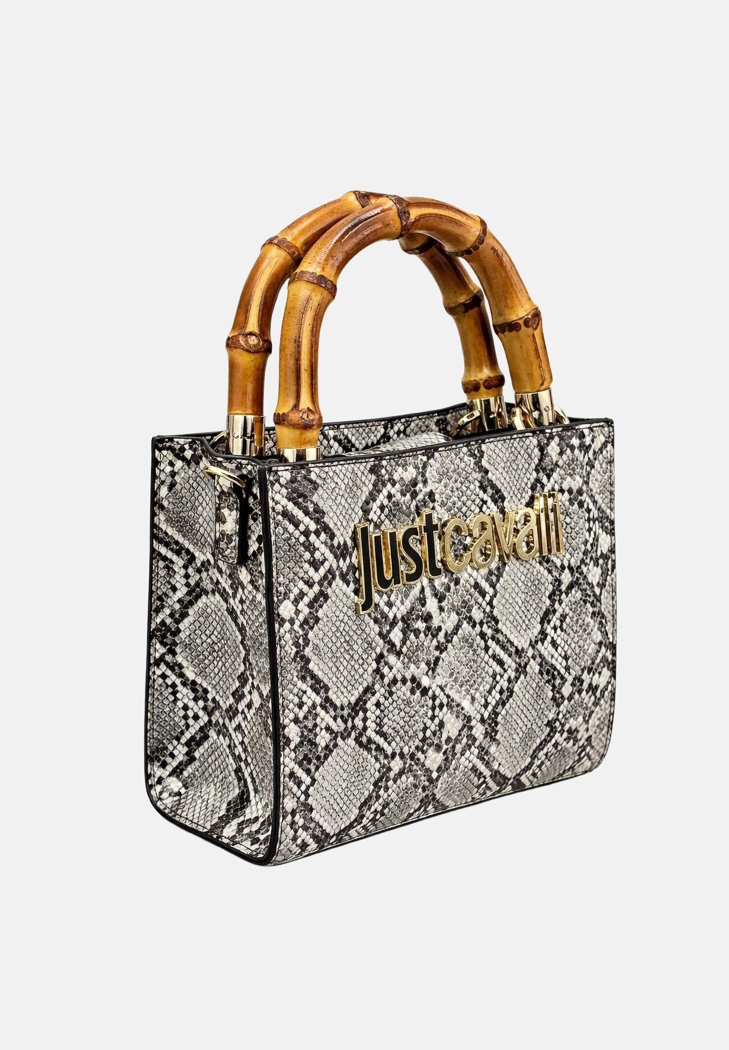 JUST CAVALLI Borsa a mano pitonata bianca e nera da donna 80RA4BD2ZSD84 L02 JUST CAVALLI