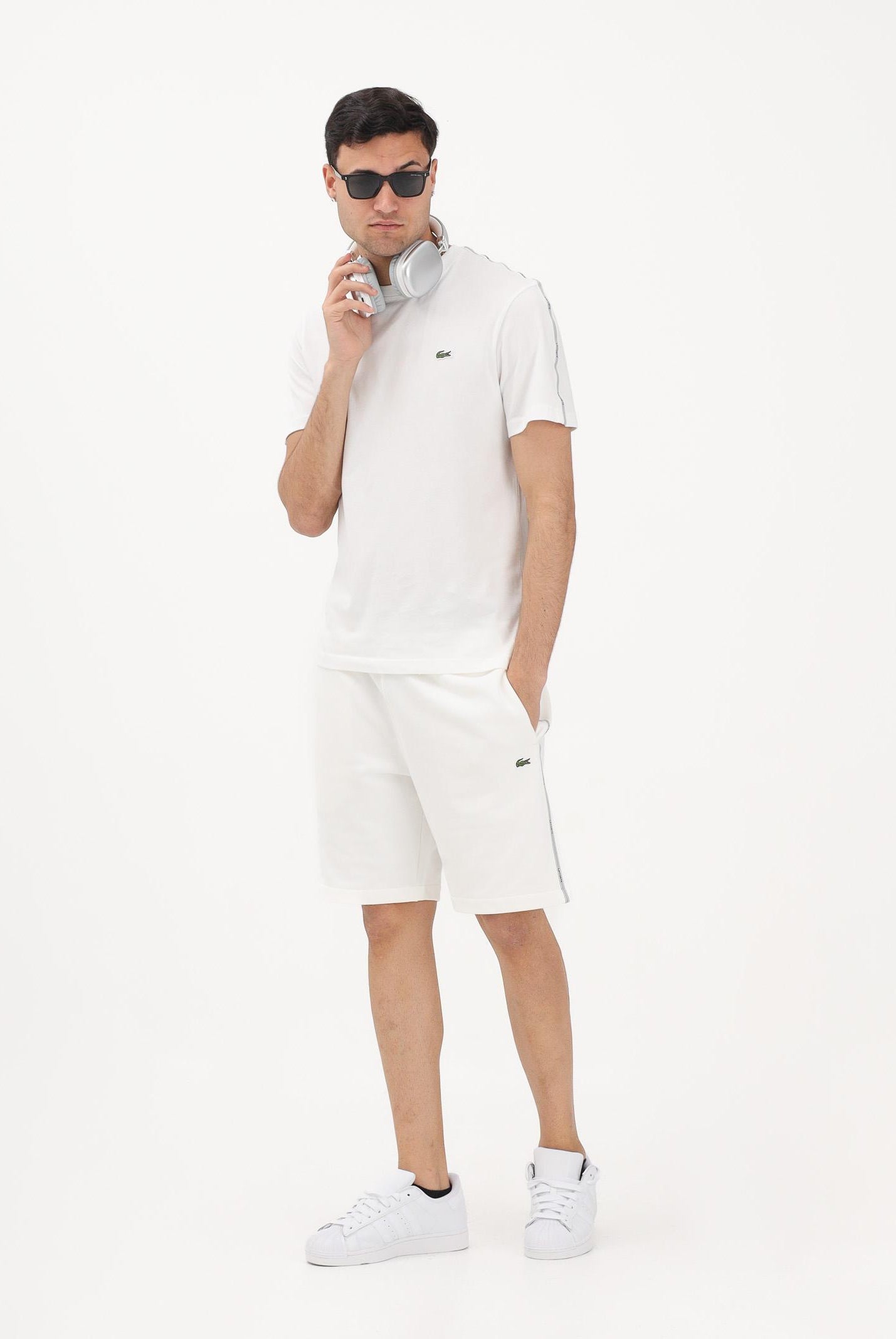LACOSTE Shorts sportivo bianco da uomo con striscia con logo GH0886 70V LACOSTE