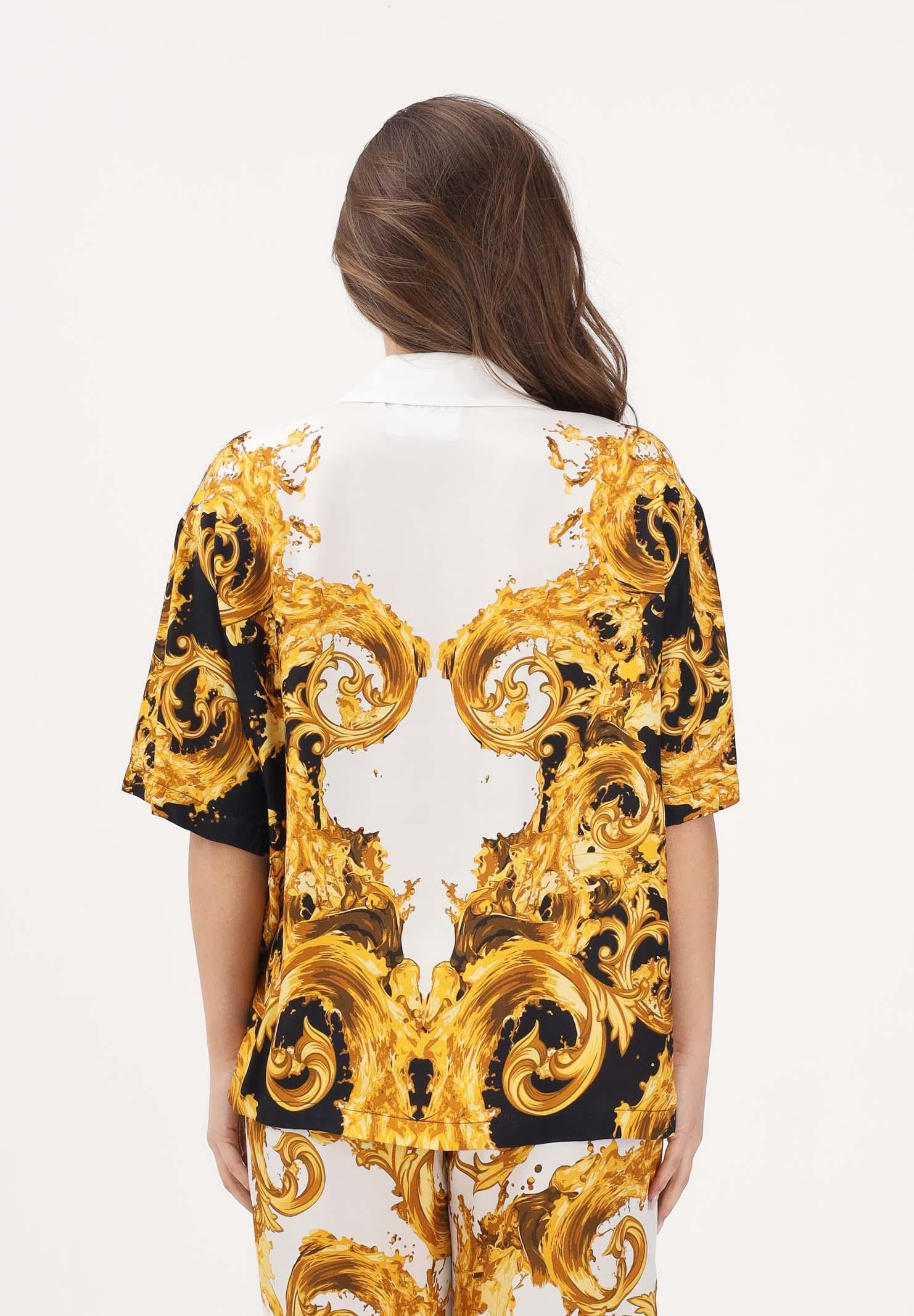 VERSACE JEANS COUTURE Camicia a manica corta bianca e nera da donna con stampa Wave Couture oro 80HAL2P9NS832 GL2 VERSACE JEANS COUTURE