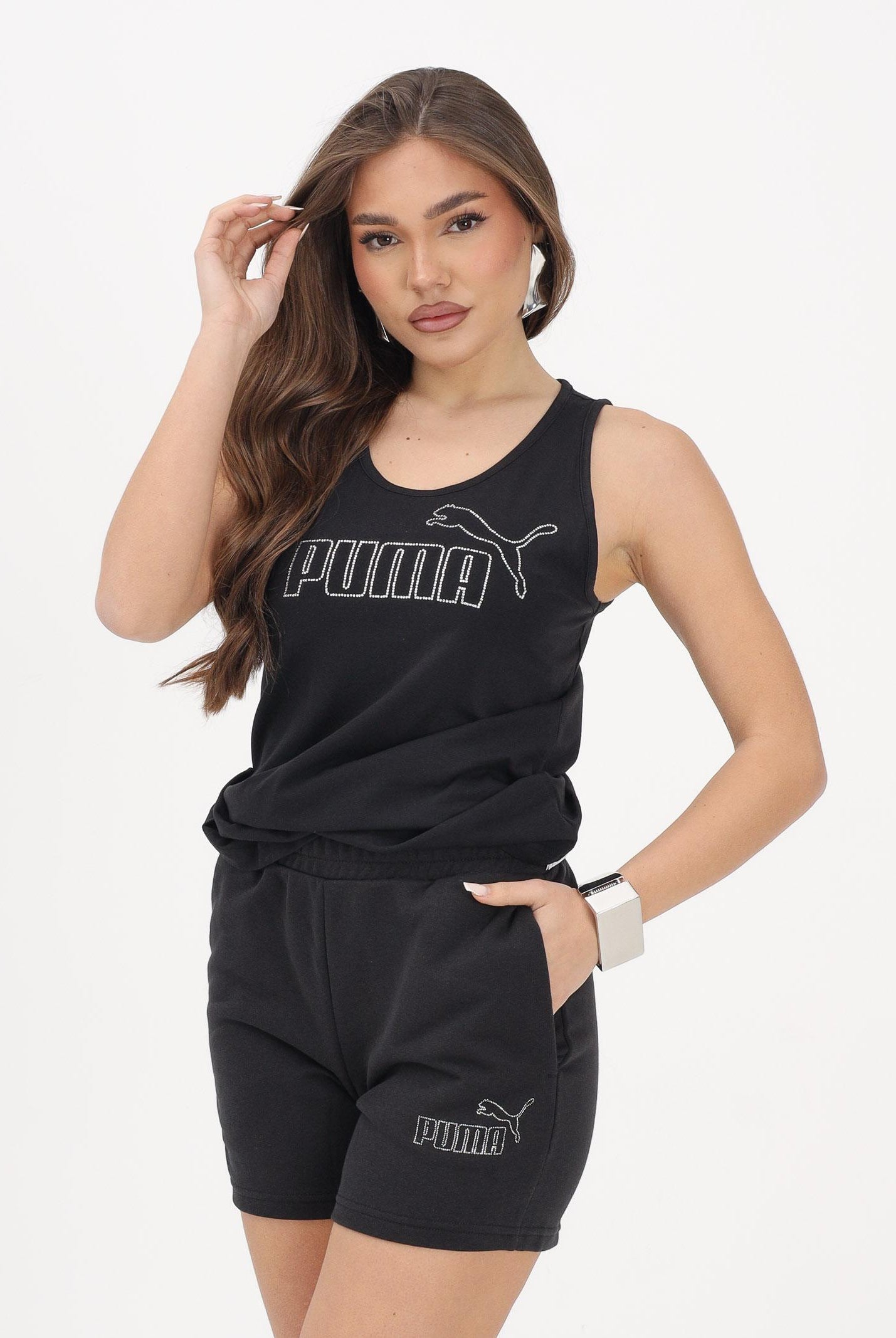 PUMA Canotta ESS LOGO TANK RHINESTONE nera da donna 693864 01 PUMA