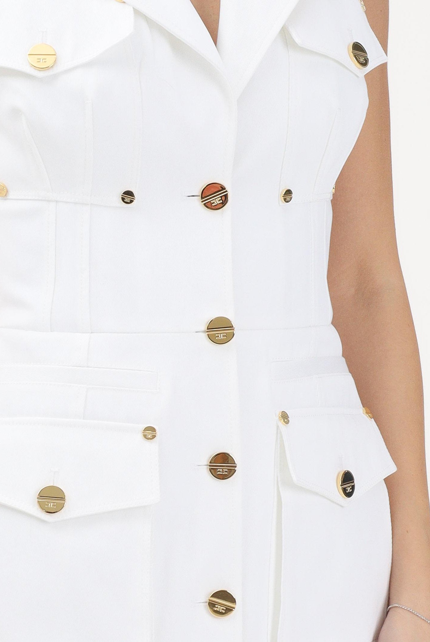ELISABETTA FRANCHI Abito corto bianco da donna in gabardina di cotone AB92861E2 360 ELISABETTA FRANCHI