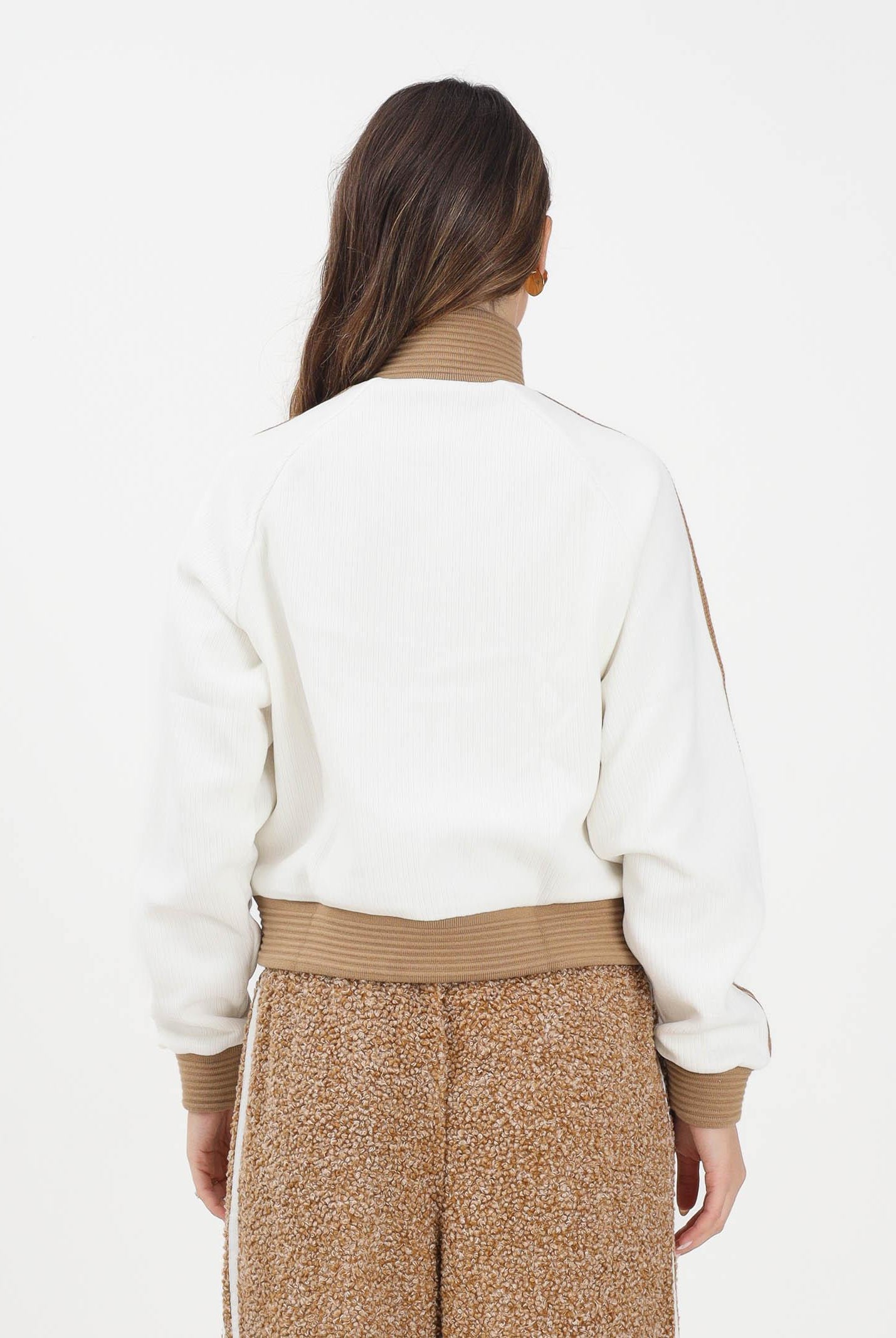 ADIDAS ORIGINALS Felpa con zip ADIDAS ORIGINALS VELOUR bianca e beige da donna KR0062 ADIDAS ORIGINALS