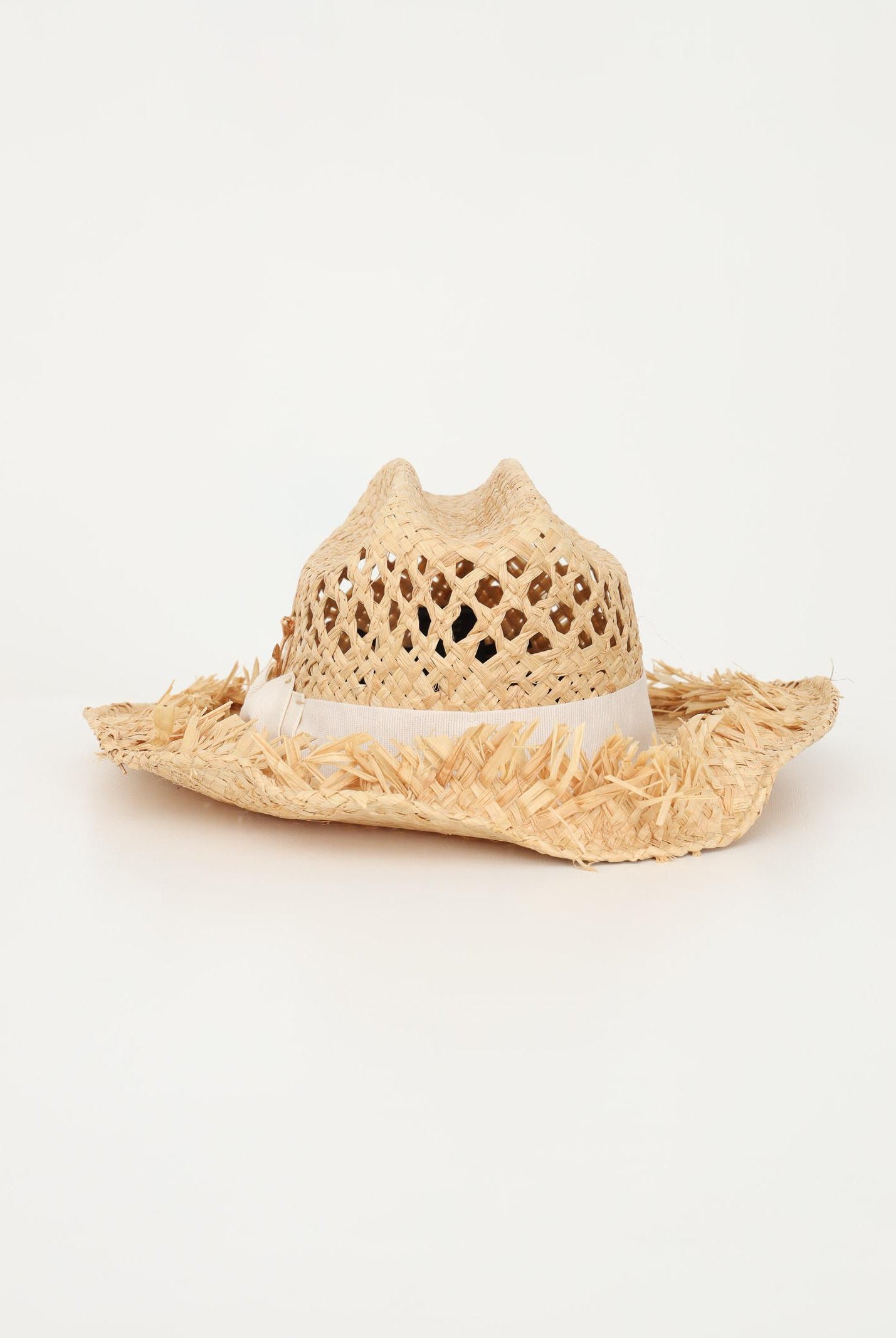 LUNATIQUE Cappello in paglia da donna con lavorazione traforata e fiocco NADYRA BEIGE LUNATIQUE