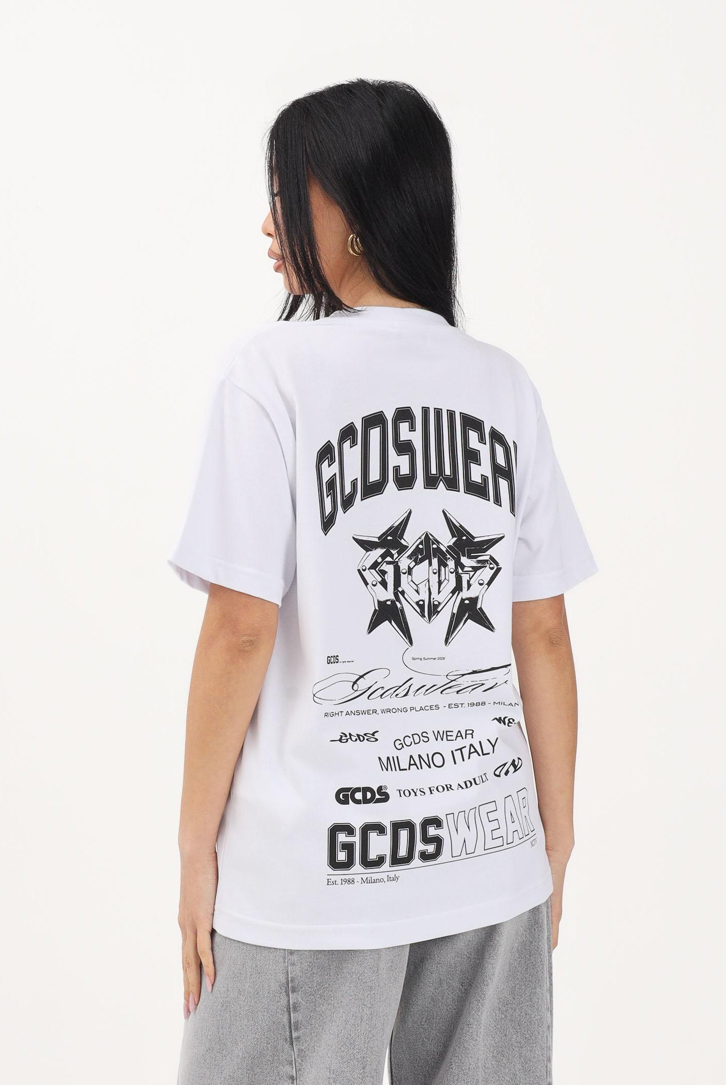 GCDS T-shirt a manica corta bianca per uomo e donna con stampa C1MWQC070J079 100B GCDS