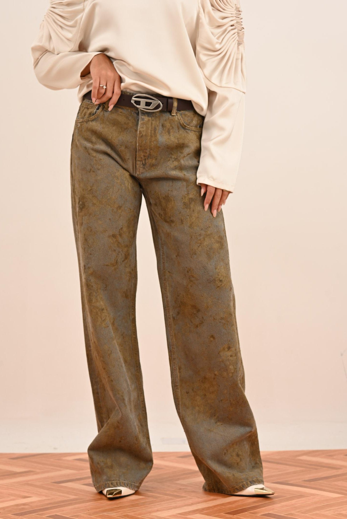 VICOLO Jeans Alex in denim effetto marmorizzato con sfumature beige DF5157 SP VICOLO