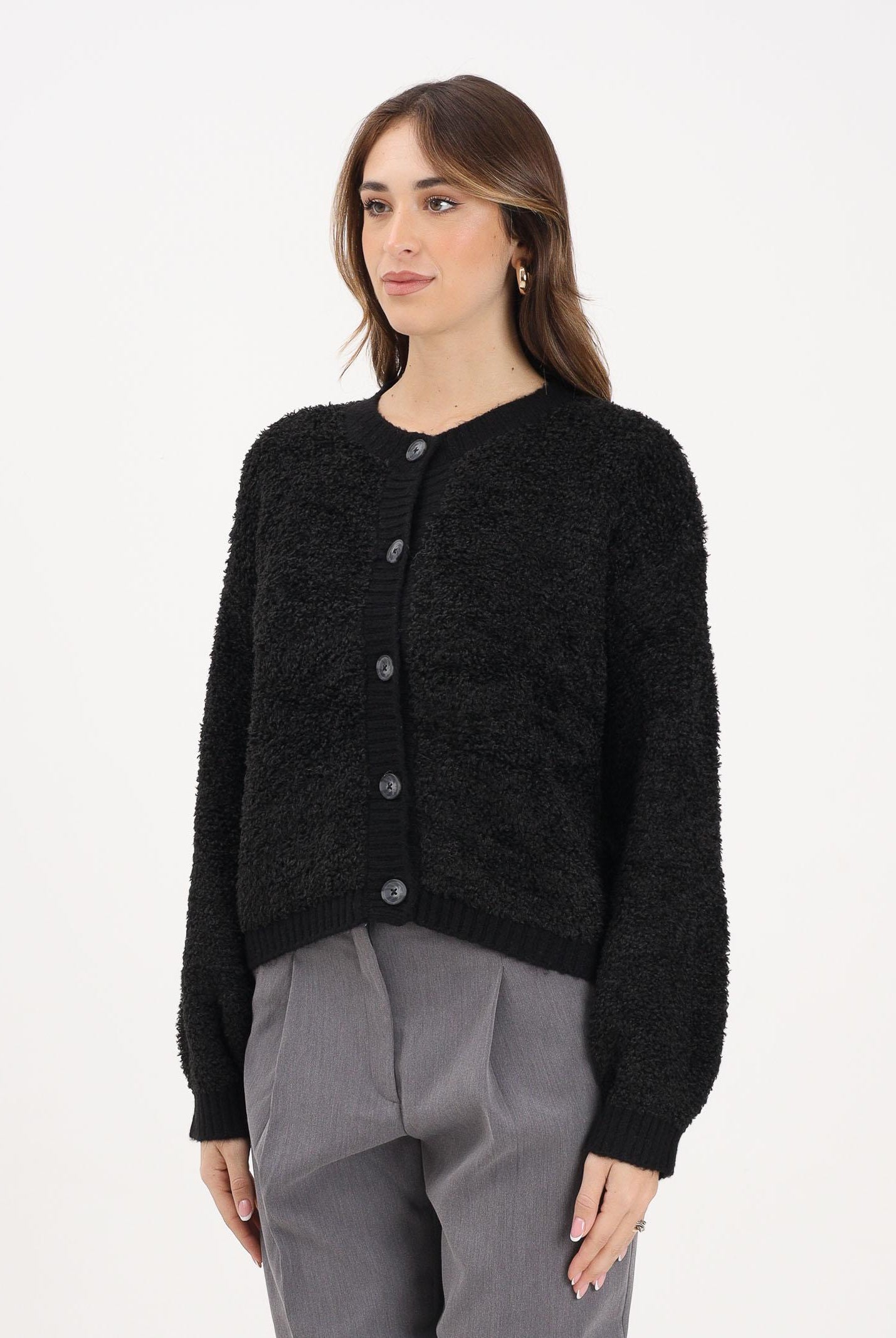 JDY Cardigan nero da donna in maglia bouclé 15337012 Black JDY