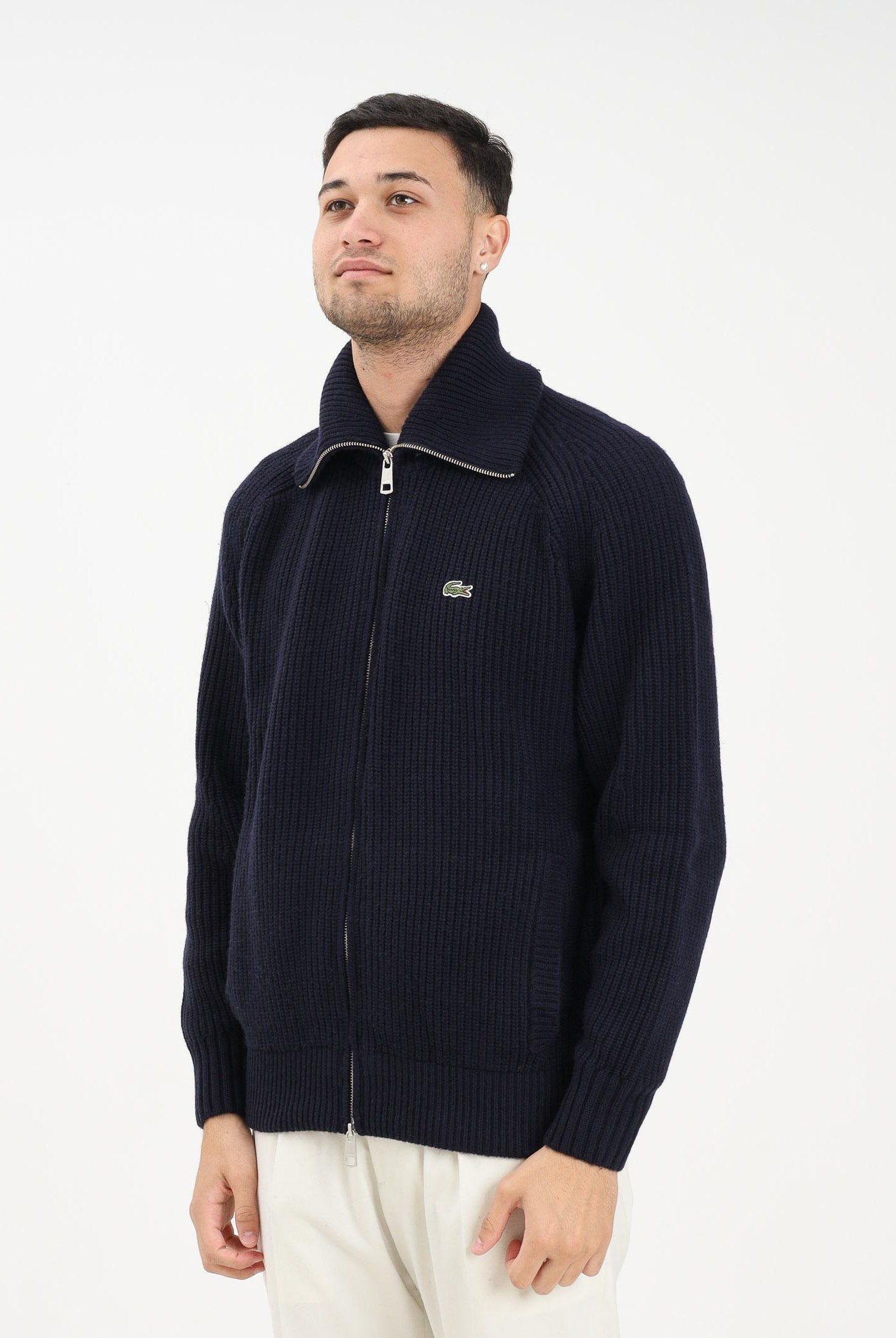LACOSTE Cardigan blu da uomo con zip e logo AH5175 166 LACOSTE