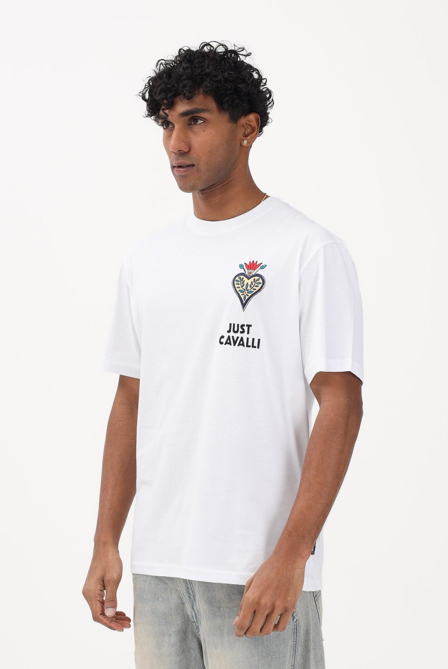 JUST CAVALLI T-shirt a manica corta bianca da uomo con ricamo 80OAHE24CJ110 003 JUST CAVALLI