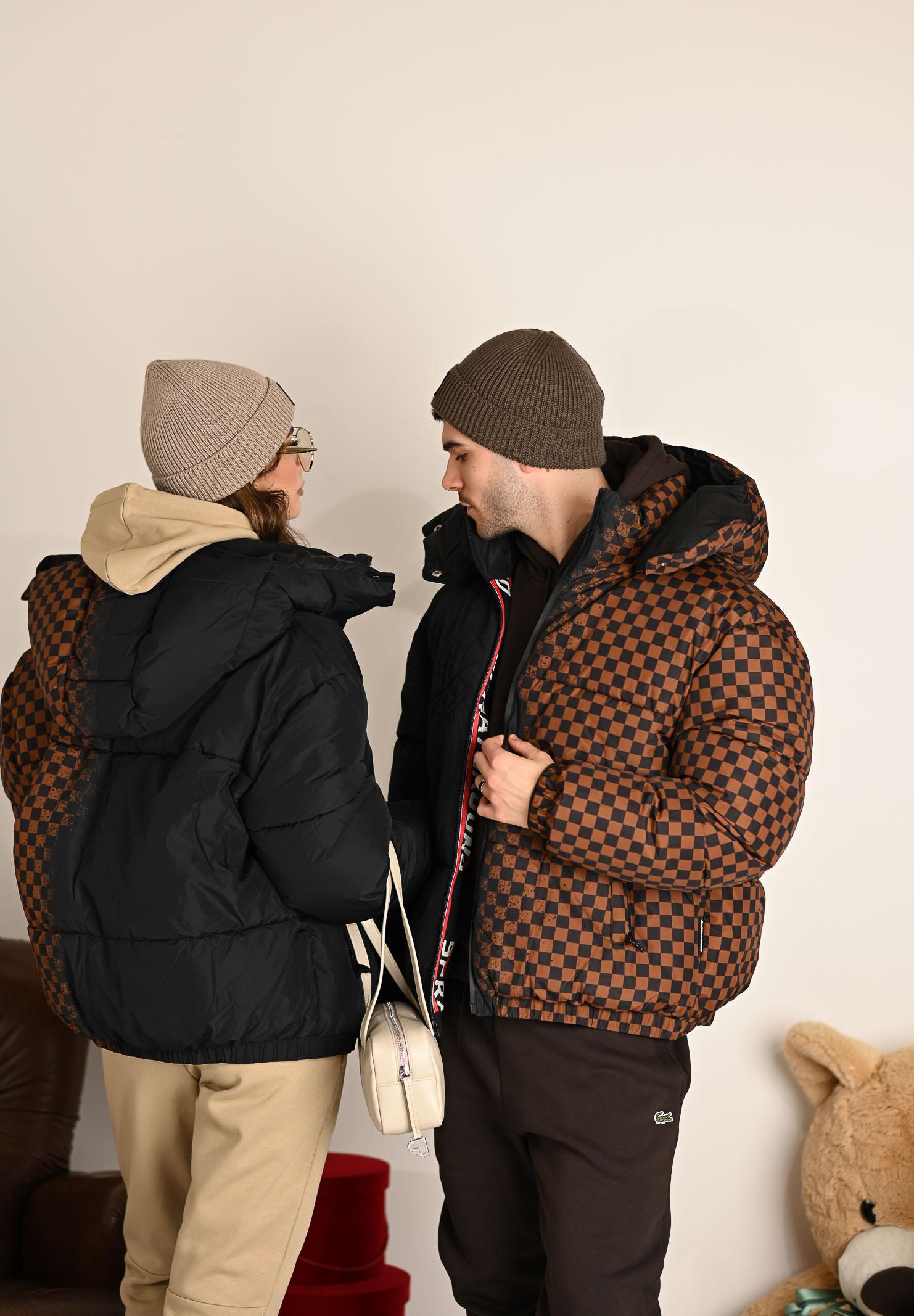 SPRAYGROUND Piumino GREY CHECK DOWN nero e marrone per uomo e donna SP902BLK . SPRAYGROUND