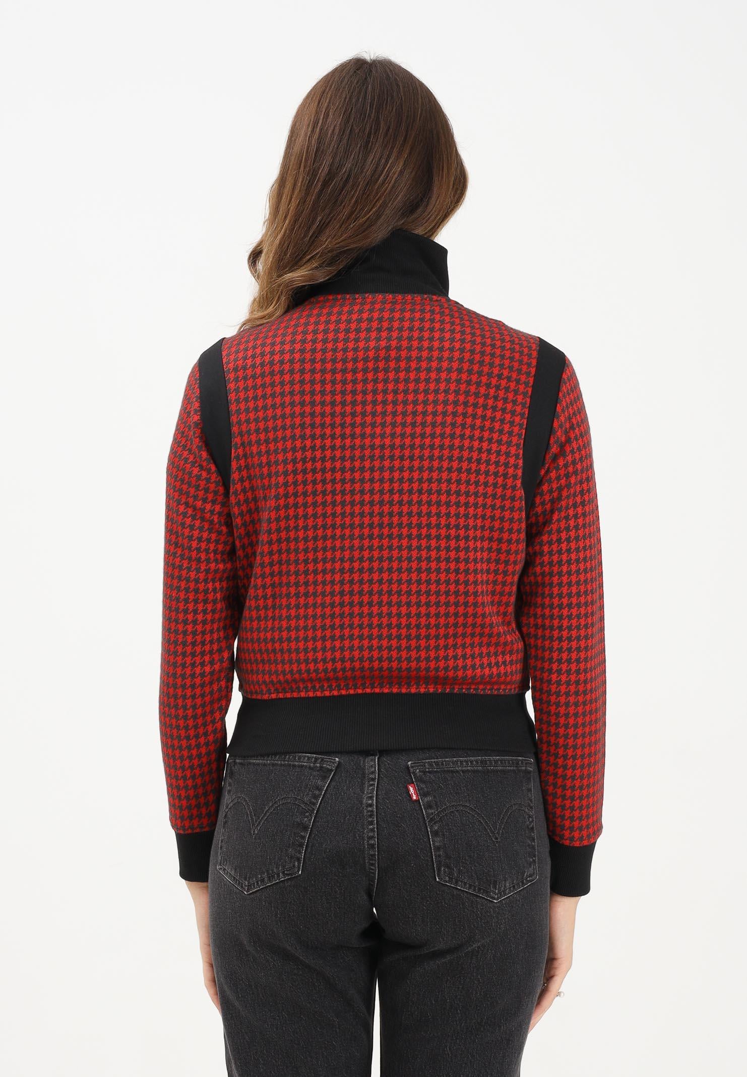 ADIDAS ORIGINALS Felpa con zip pied-de-poule rossa e nera da donna JY3461 . ADIDAS ORIGINALS