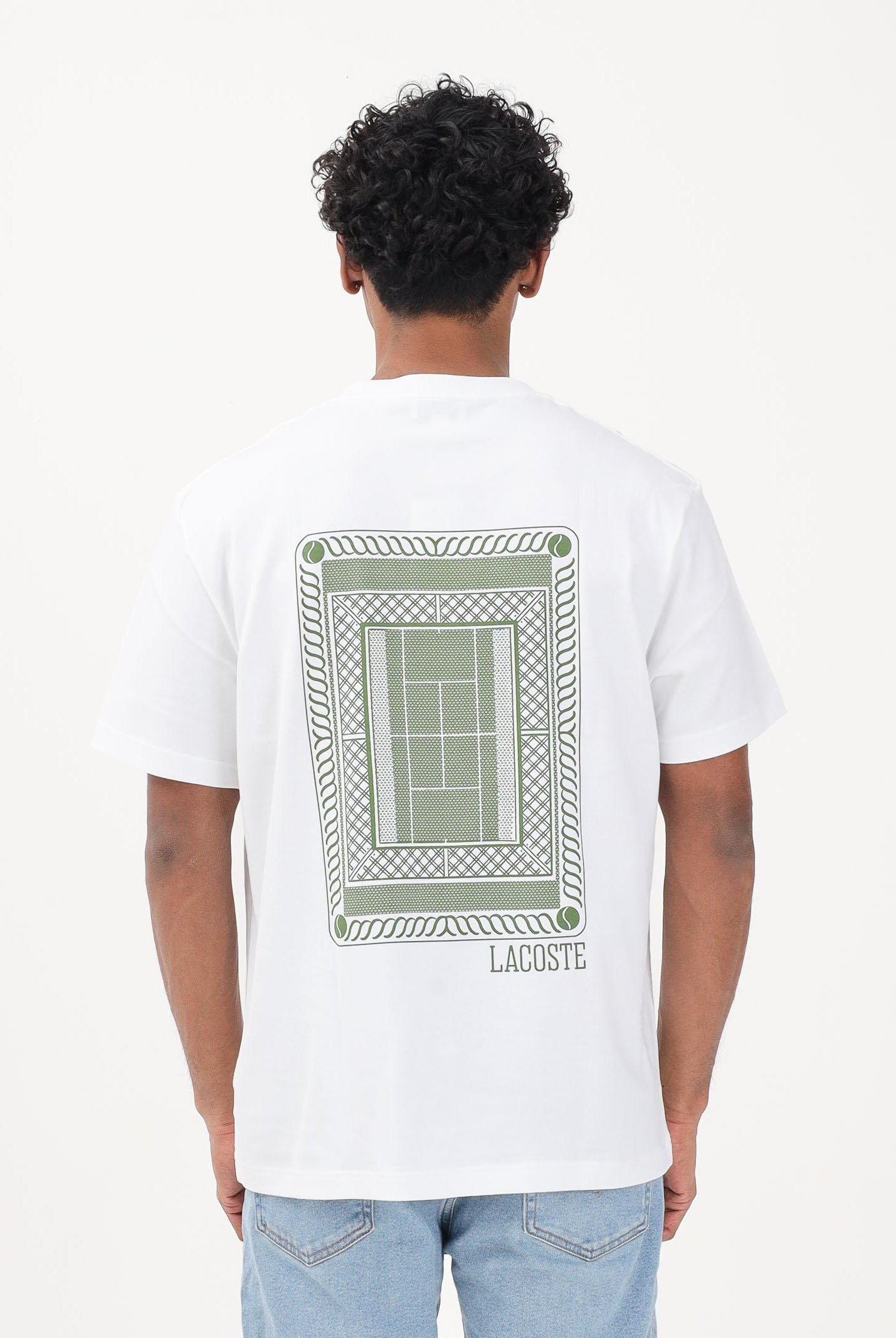 LACOSTE T-shirt a manica corta bianca da uomo in jersey stampato TH1750 001 LACOSTE