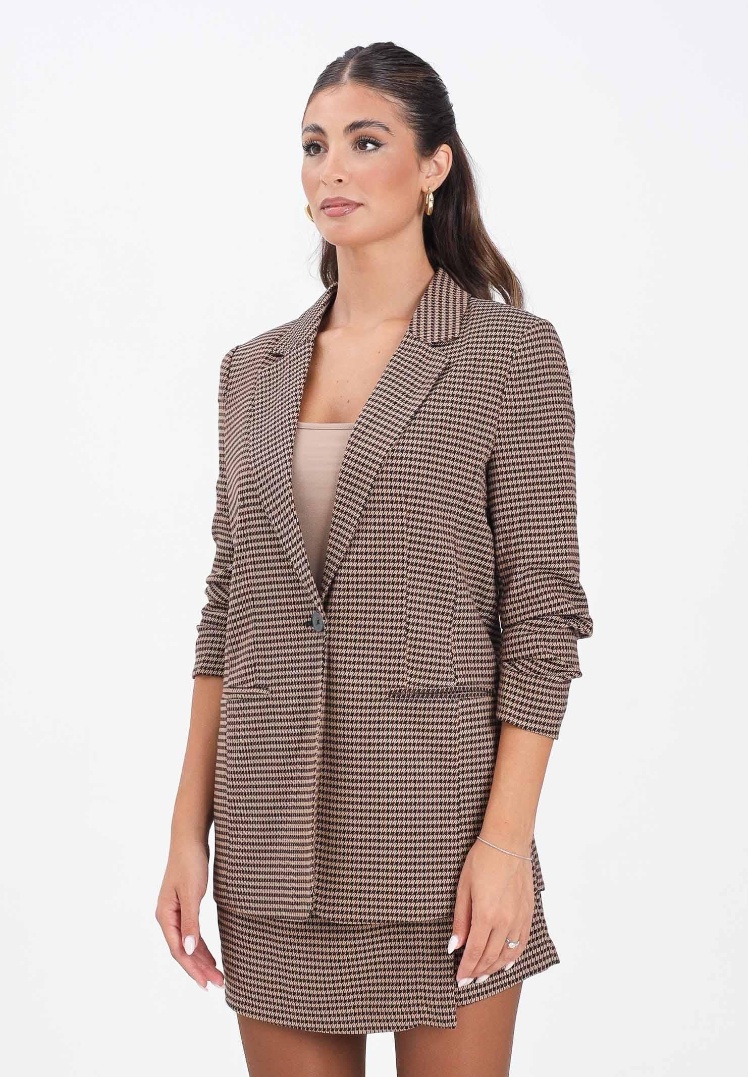 ONLY Giacca monopetto beige da donna con stampa pied de poule 15353566 DecadentChocolate ONLY