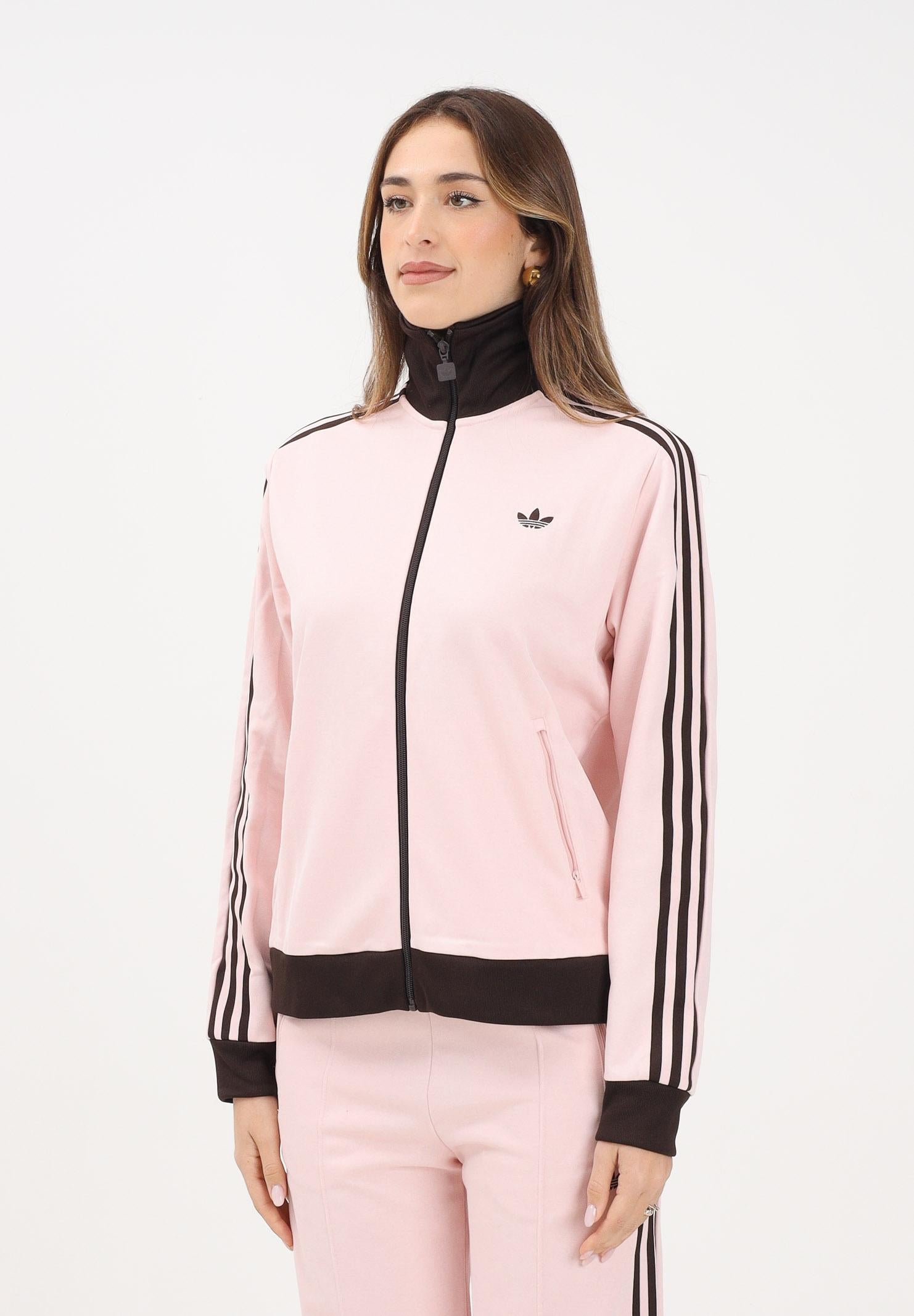 ADIDAS ORIGINALS Felpa con zip Classic TT rosa e marrone da donna KC6854 . ADIDAS ORIGINALS