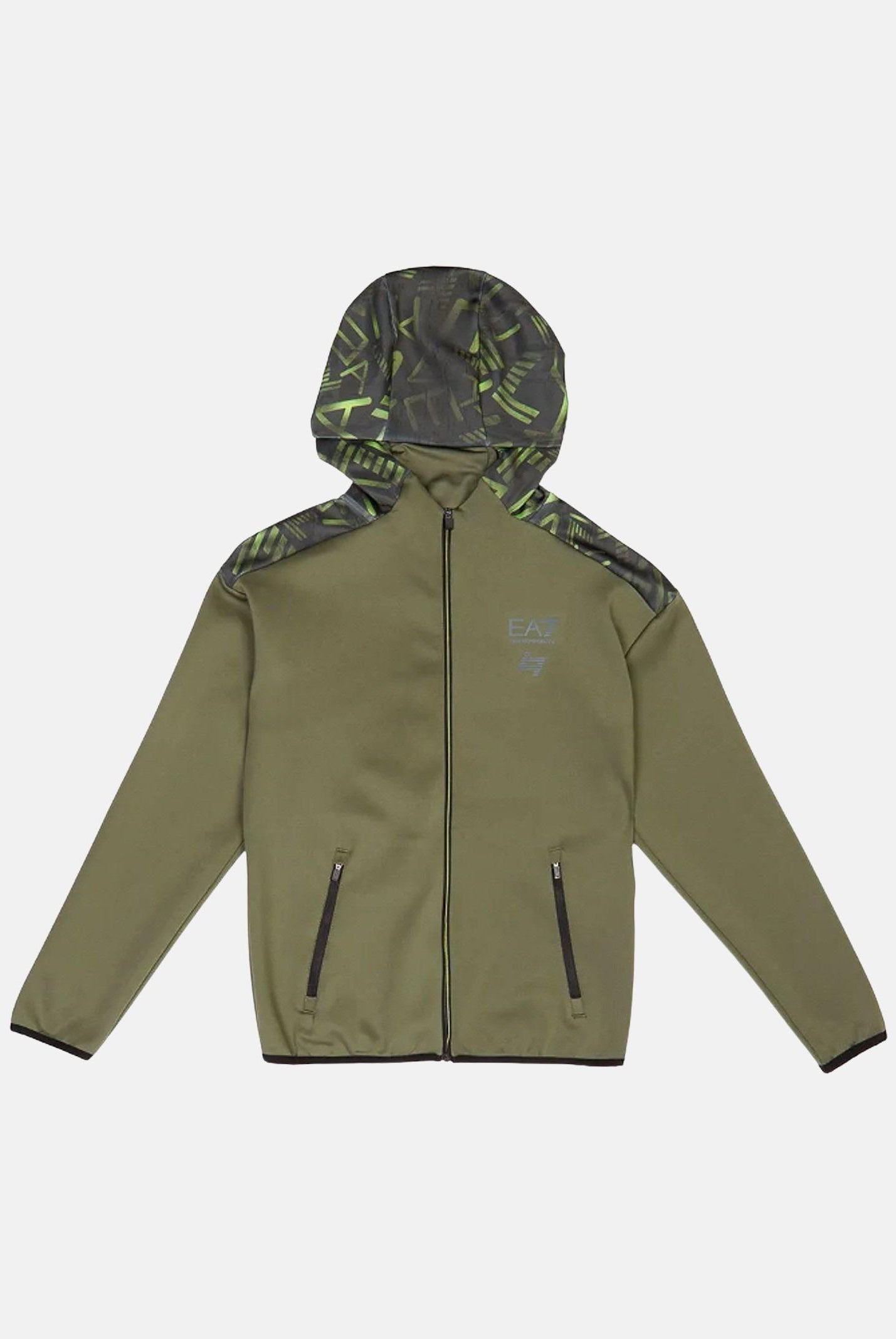 EA7 Felpa con zip verde oliva da bambino impreziosita da inserti con logo all-over 7B000146AF17999 U8100 EA7