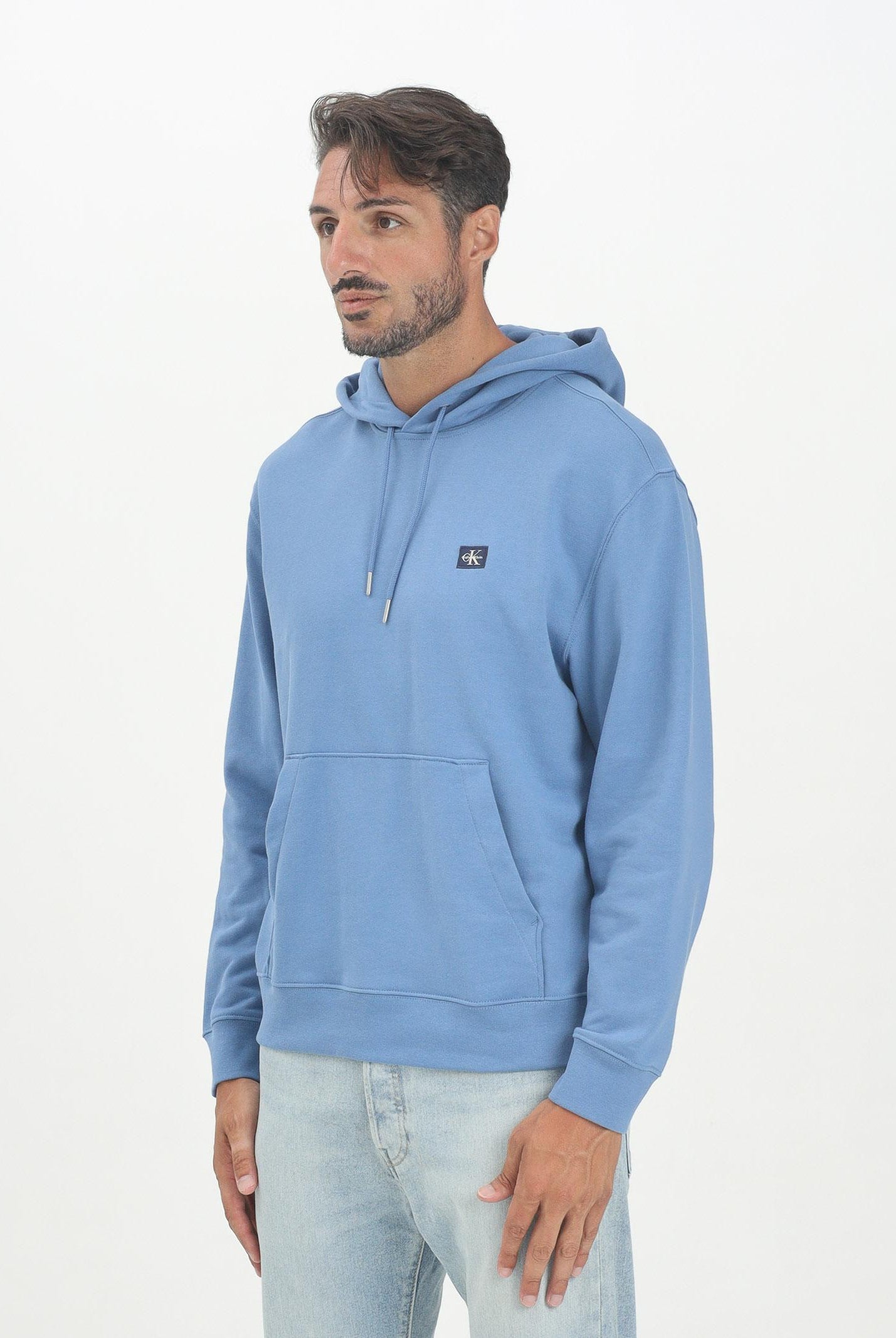 CALVIN KLEIN JEANS Felpa con cappuccio blu indaco da uomo con stemma logo LV04RC274G6PU CALVIN KLEIN JEANS
