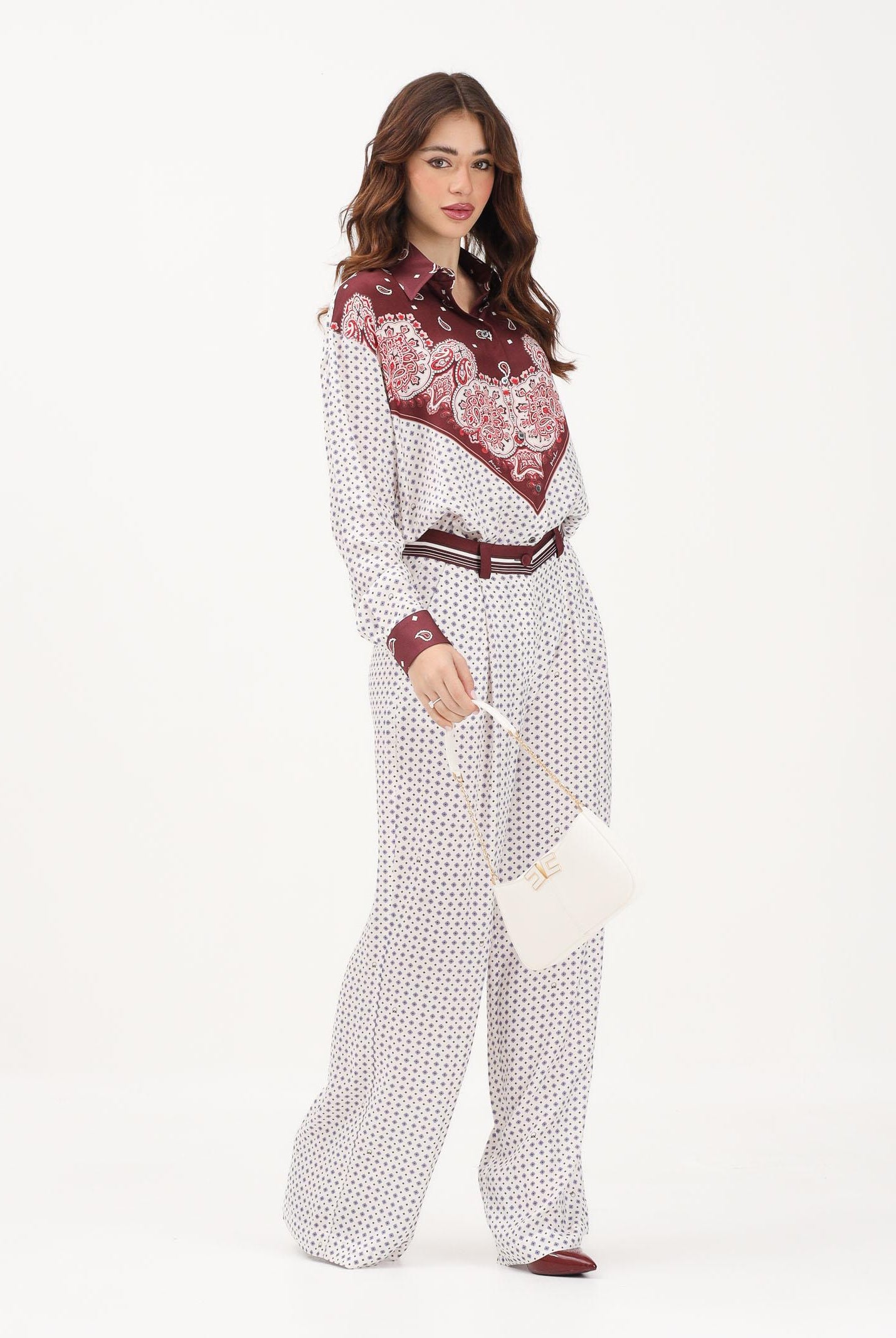 PINKO Pantalone elegante RUTH bianco da donna con motivo cravatteria 106203A31K BBA PINKO