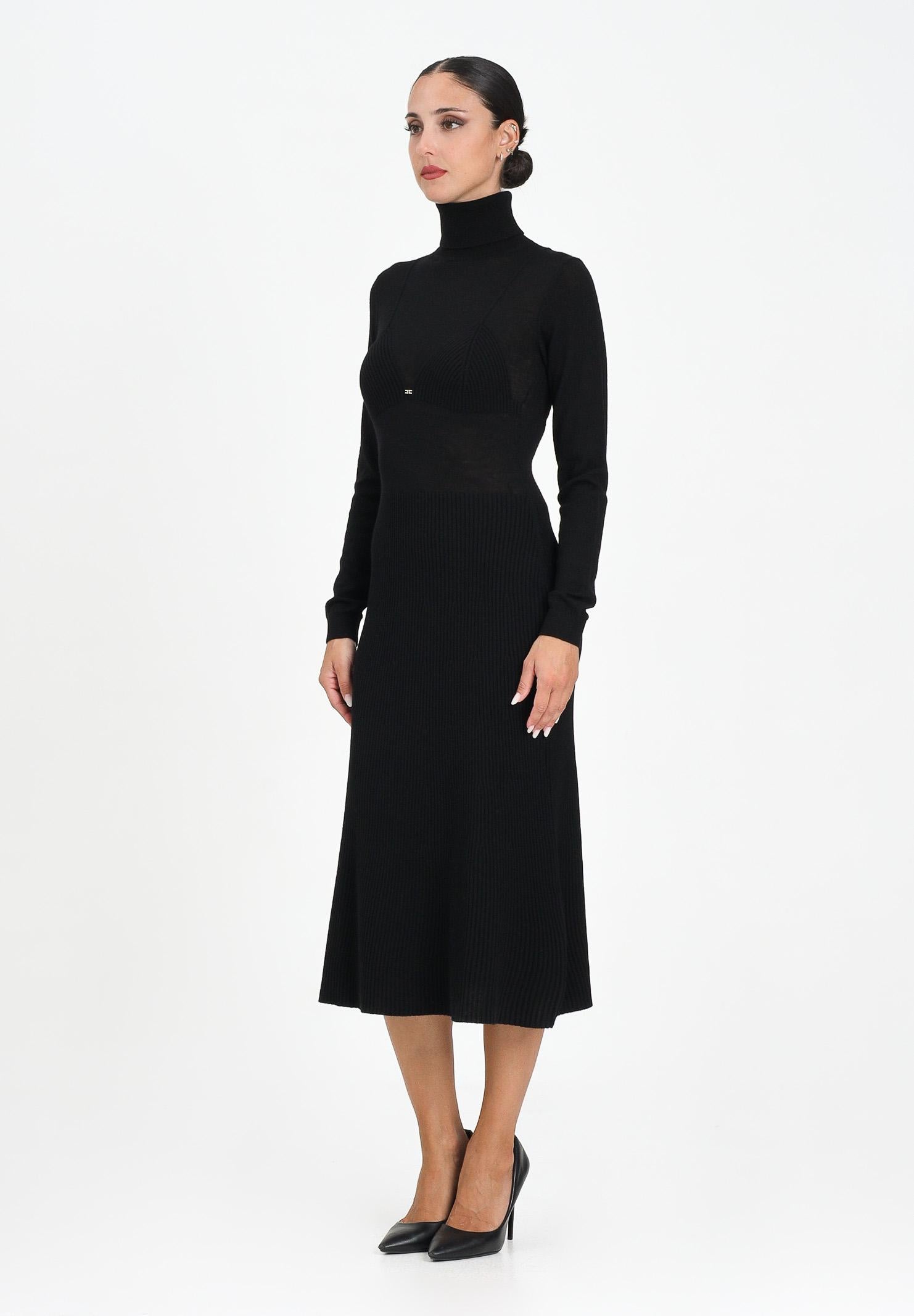 ELISABETTA FRANCHI Abito midi in maglia nera da donna con collo dolcevita AM30S57E2 110 ELISABETTA FRANCHI