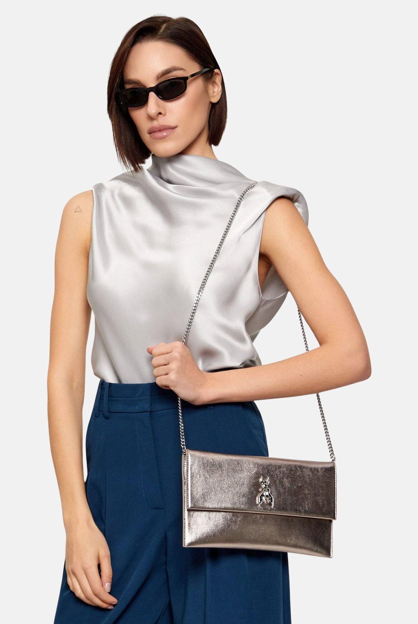 PATRIZIA PEPE Pochette Fly grigio metallizzato da donna CB5460L041 S765 PATRIZIA PEPE