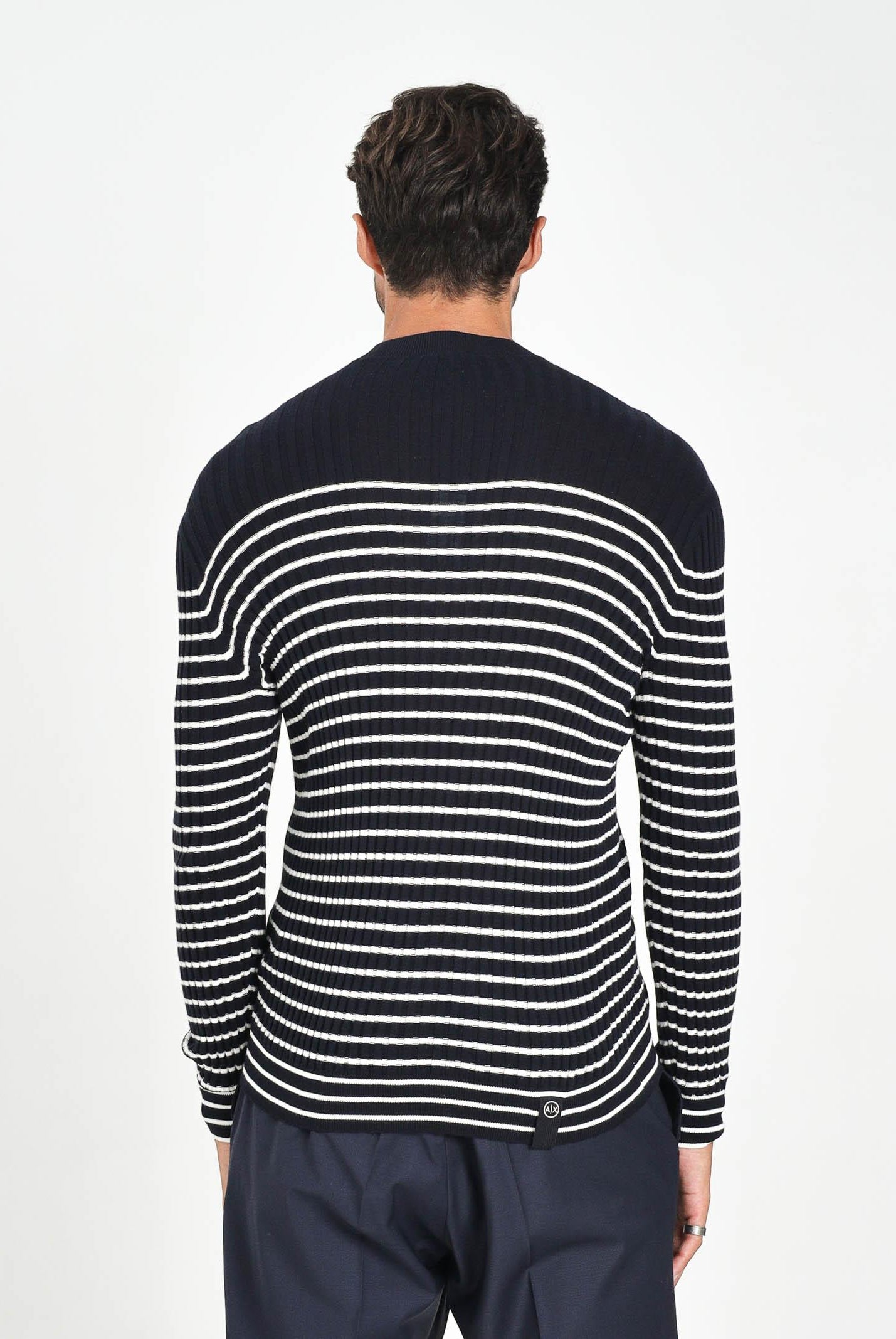 ARMANI EXCHANGE Maglioncino girocollo blu da uomo con motivo a righe XM001876AF11960 FB056 ARMANI EXCHANGE