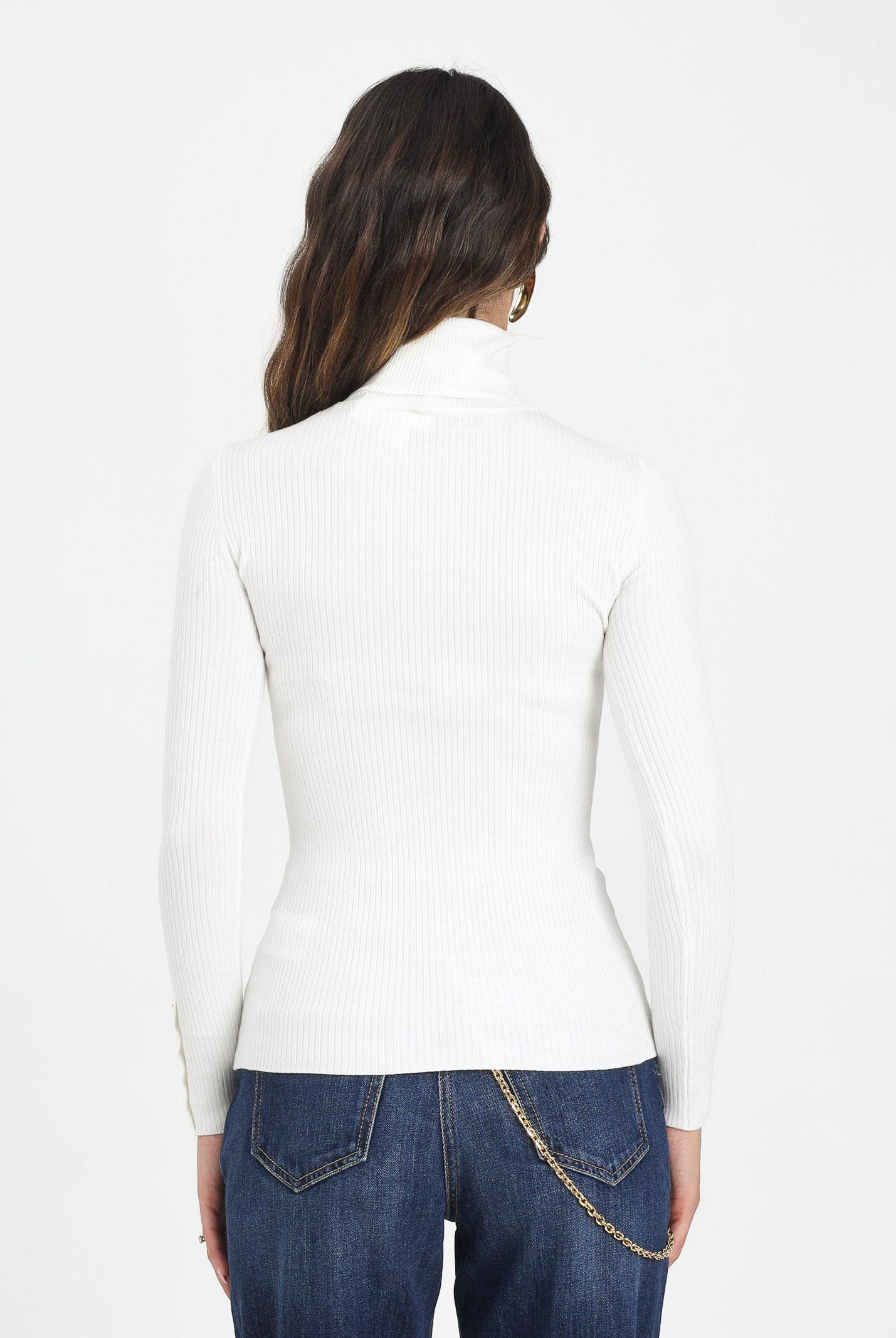 ELISABETTA FRANCHI Maglioncino a collo alto avorio da donna con taschino MK11B56E2 360 ELISABETTA FRANCHI