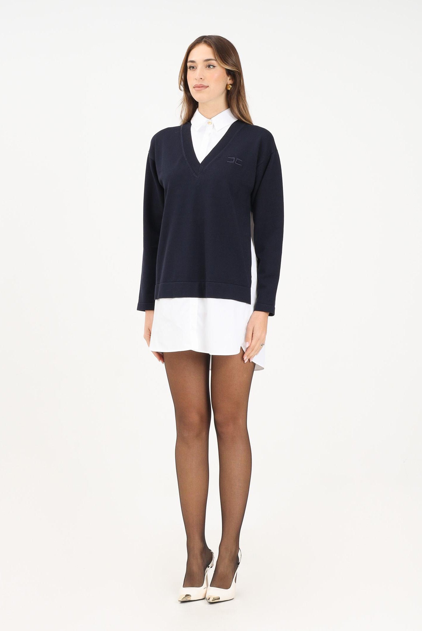 ELISABETTA FRANCHI Abito corto da donna composto da camicia bianca e maglia blu AM09T56E2 EF7 ELISABETTA FRANCHI