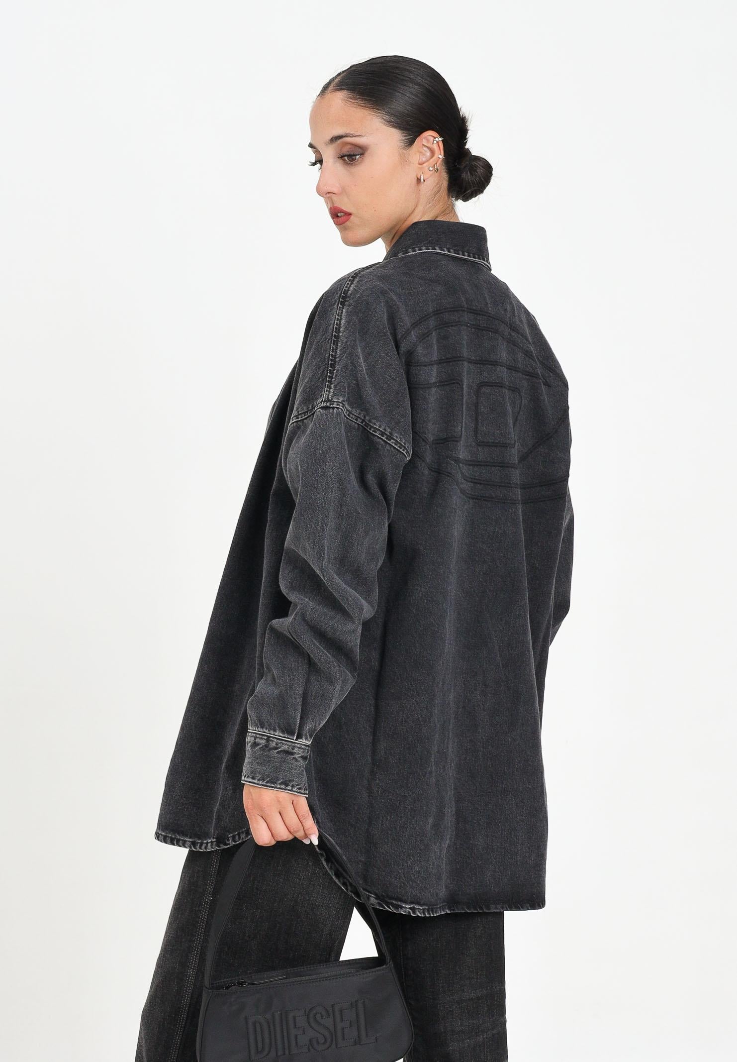 DIESEL Camicia a manica lunga in denim nero per donna, ragazzi e bambini con maxi logo Oval D J02307KXBPT K02 DIESEL