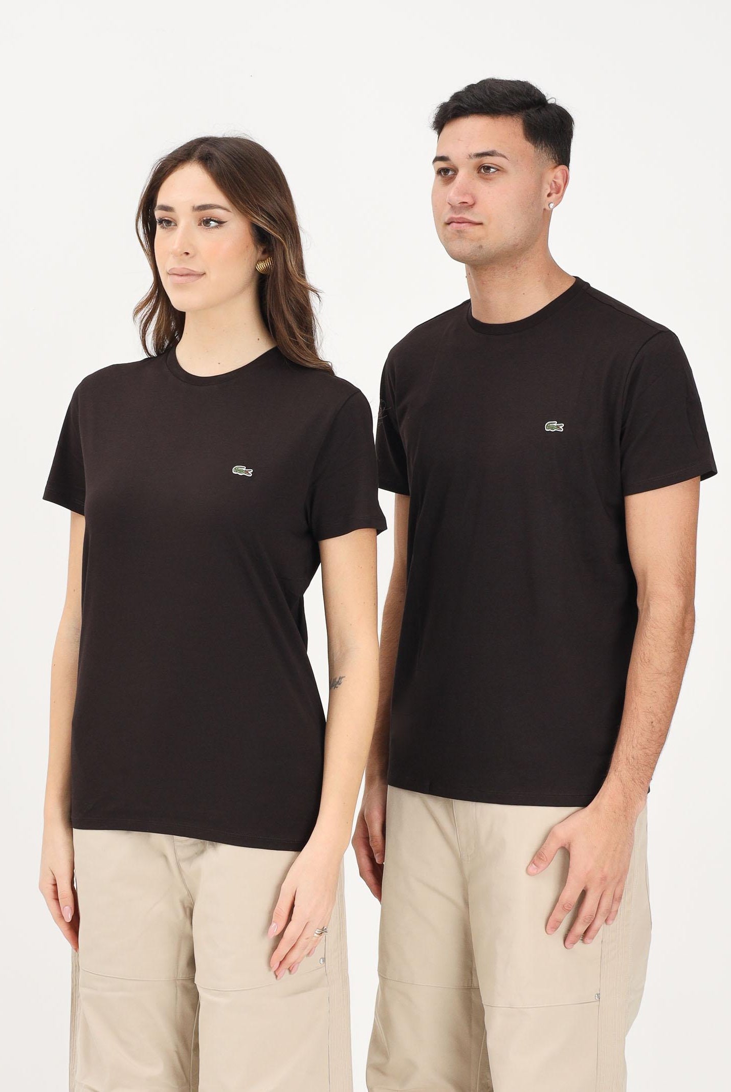 LACOSTE T-shirt a manica corta marrone per uomo e donna con patch logo TH6709 3LA LACOSTE