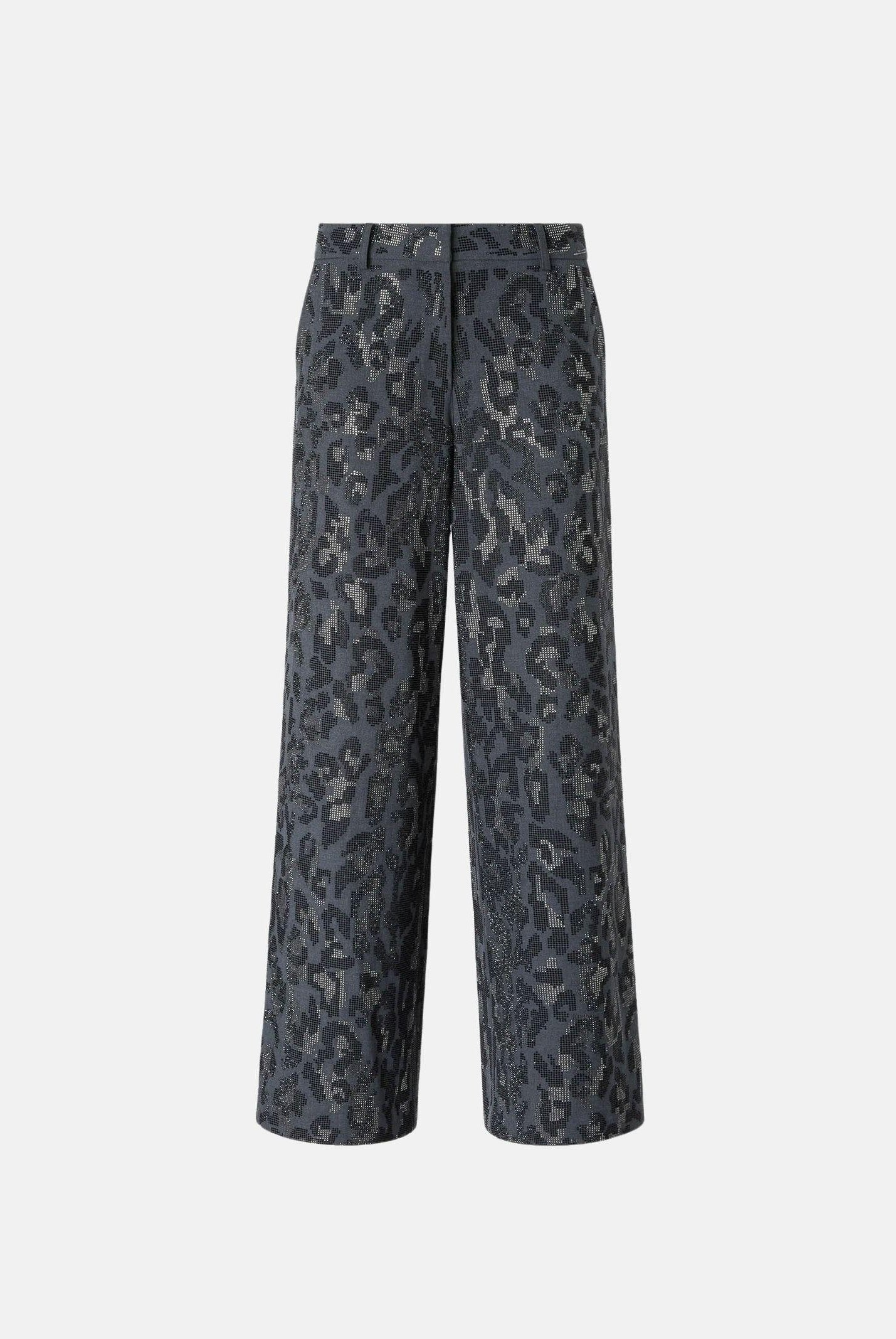 PINKO Pantaloni JEEP a gamba larga con stampa animalier e microstrass Grey Dark, grigio scuro, donna. 107520A3GO I90 PINKO
