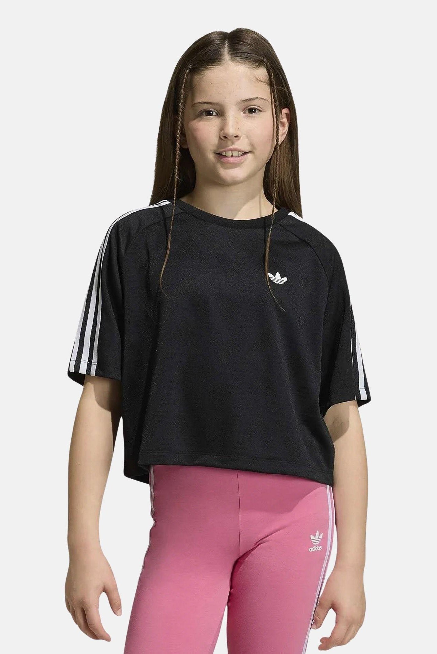 ADIDAS ORIGINALS T-shirt a manica corta Loose Boxy Jacquard nera da bambina KD7831 . ADIDAS ORIGINALS