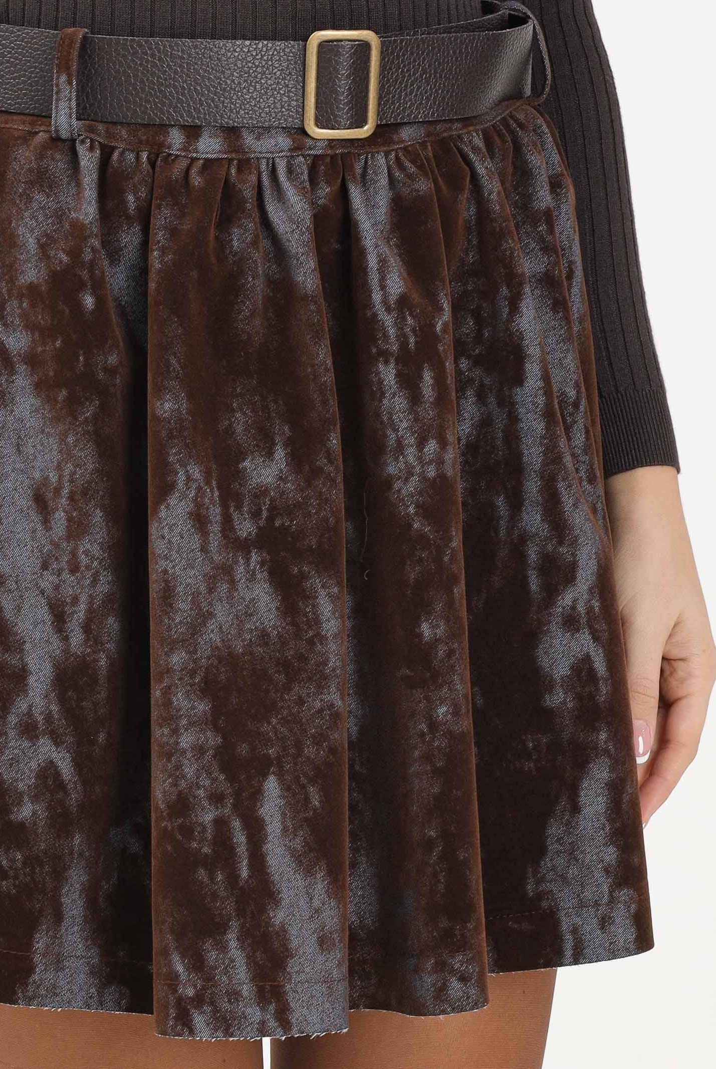 VICOLO Gonna corta blu da donna con dettagli in velluto marrone TF1751 MA VICOLO