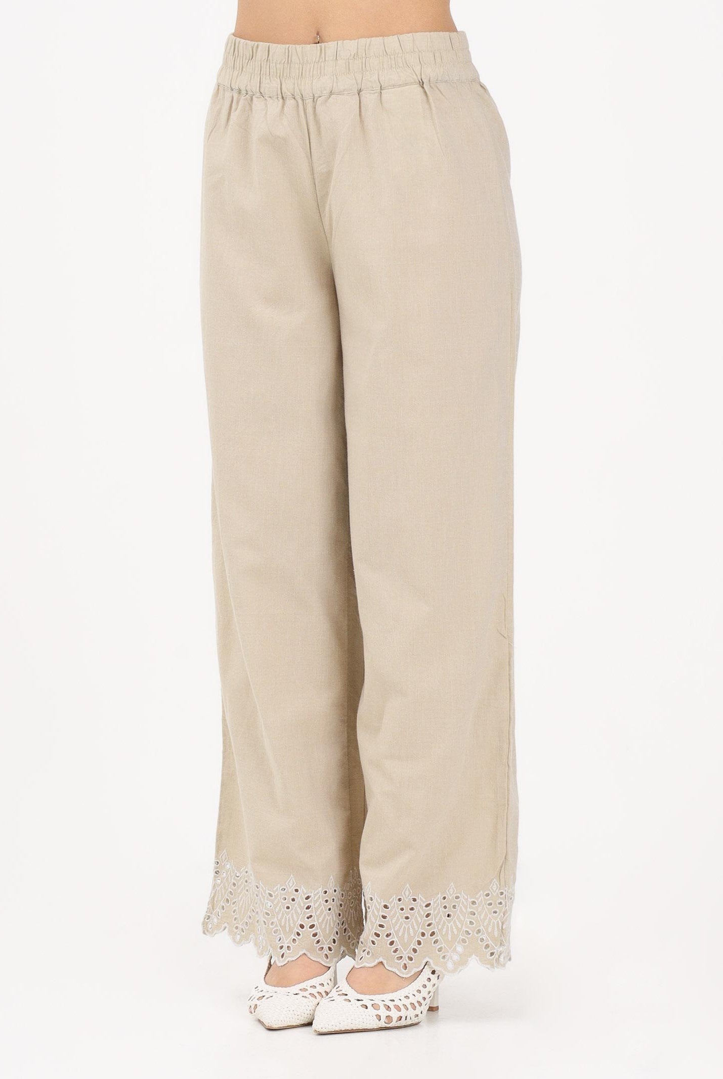 ONLY Pantalone beige da donna con fondo ricamato 15343184 OLGR ONLY