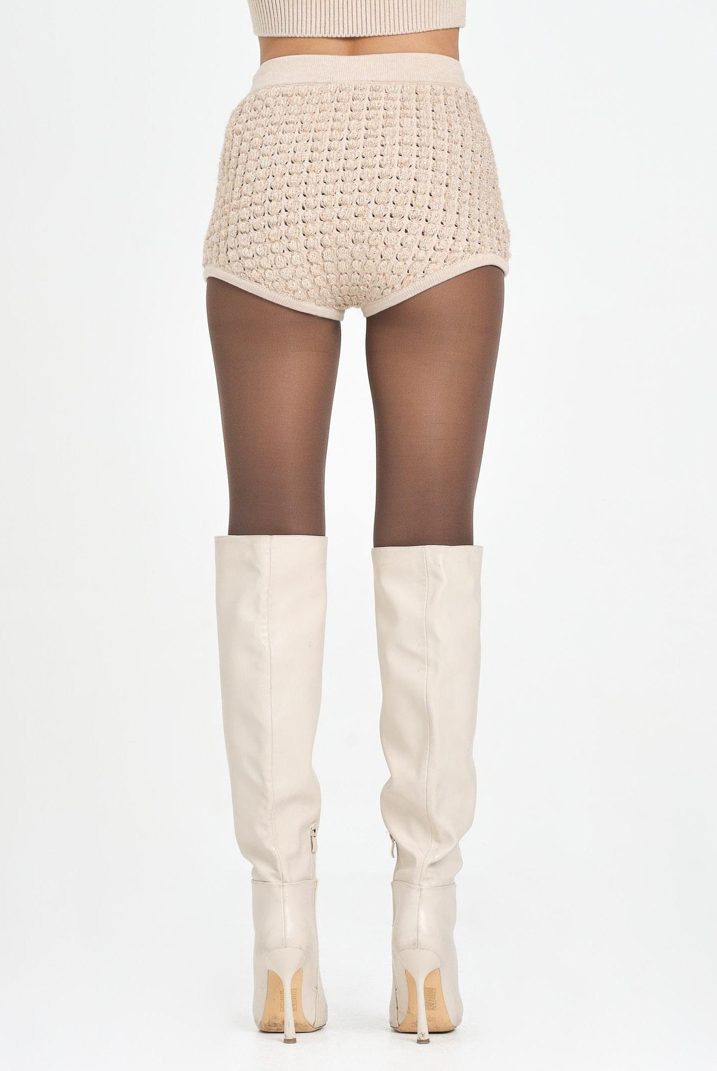 ELISABETTA FRANCHI Shorts beige da donna in bouclé con paillettes<BR/> KS05Q56E2 EA2 ELISABETTA FRANCHI