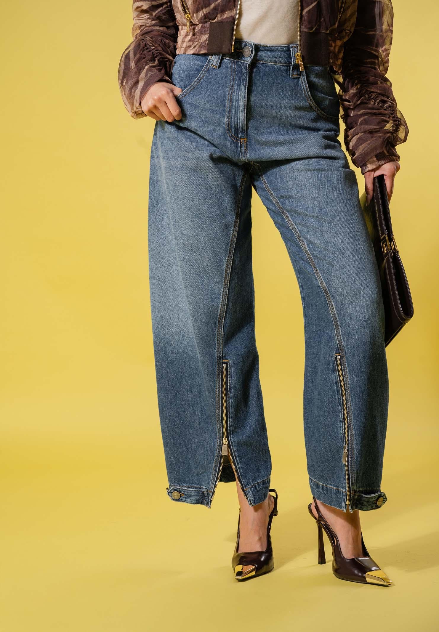 PINKO Jeans balloon SICURO ZIP realizzato in blue denim con scoloriture da donna 105680A33X PJD PINKO