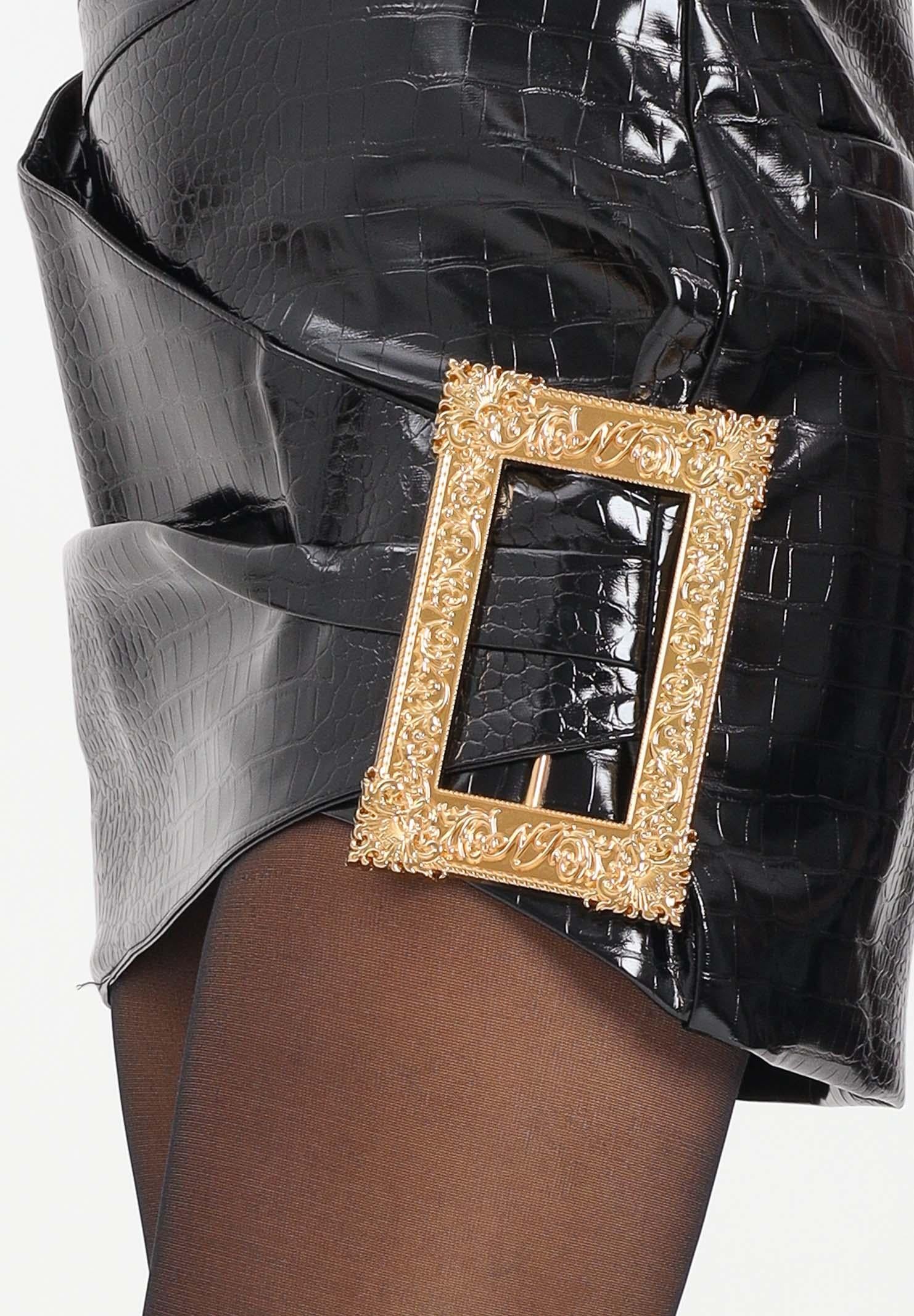 TPN Gonna corta Dalhart nera da donna effetto vernice con lavorazione coccodrillo DALHART012W5 D6 TPN