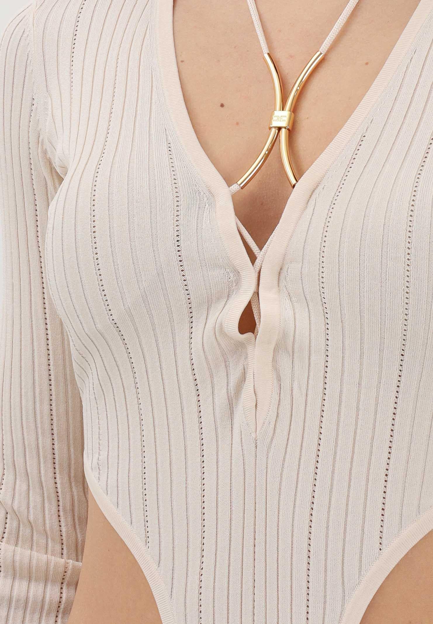 ELISABETTA FRANCHI Body a manica lunga burro da donna con dettaglio gioiello BK83S61E2 193 ELISABETTA FRANCHI