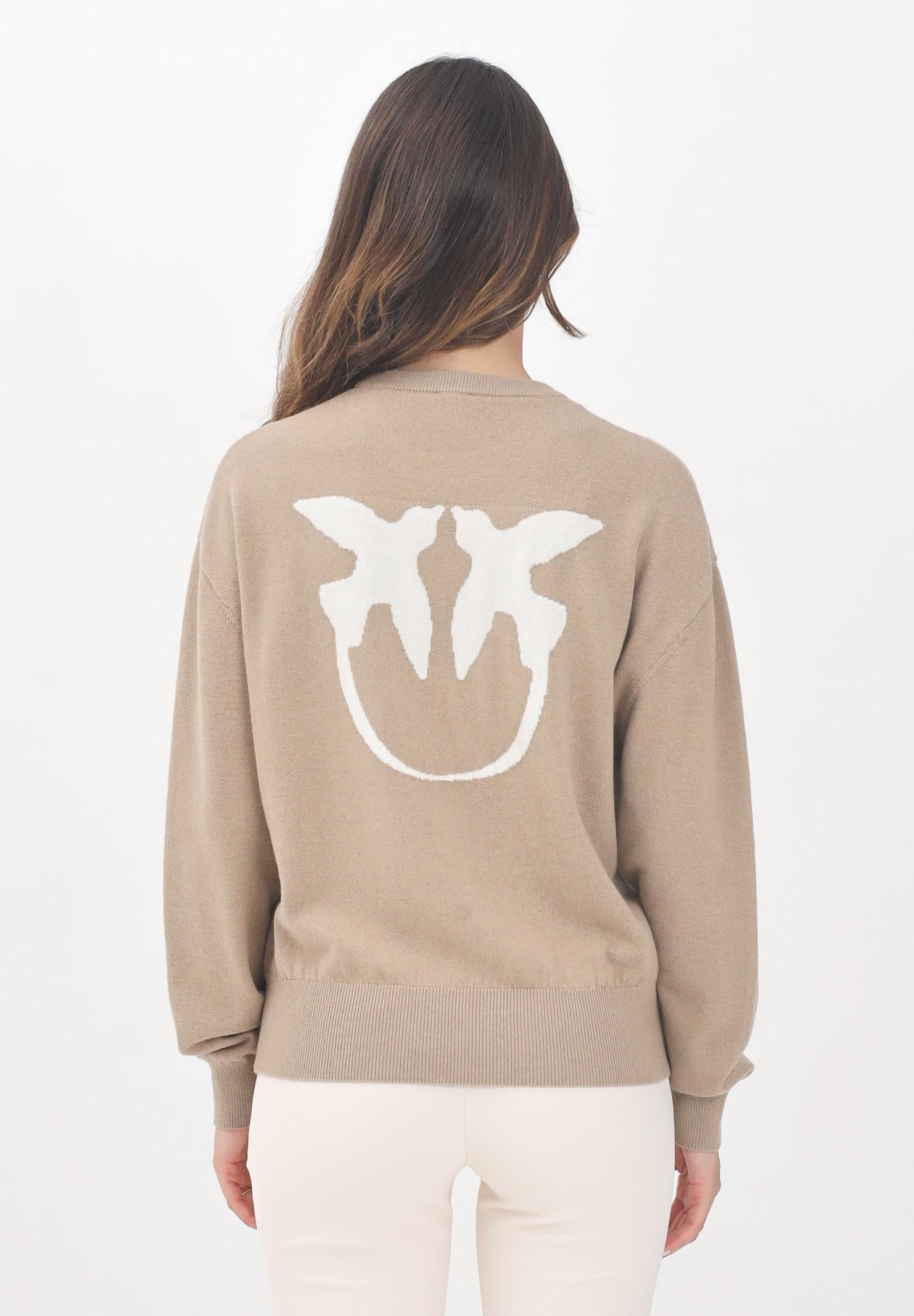 PINKO Maglioncino girocollo cammello da donna con maxi logo 105561A2SI MZ2 PINKO