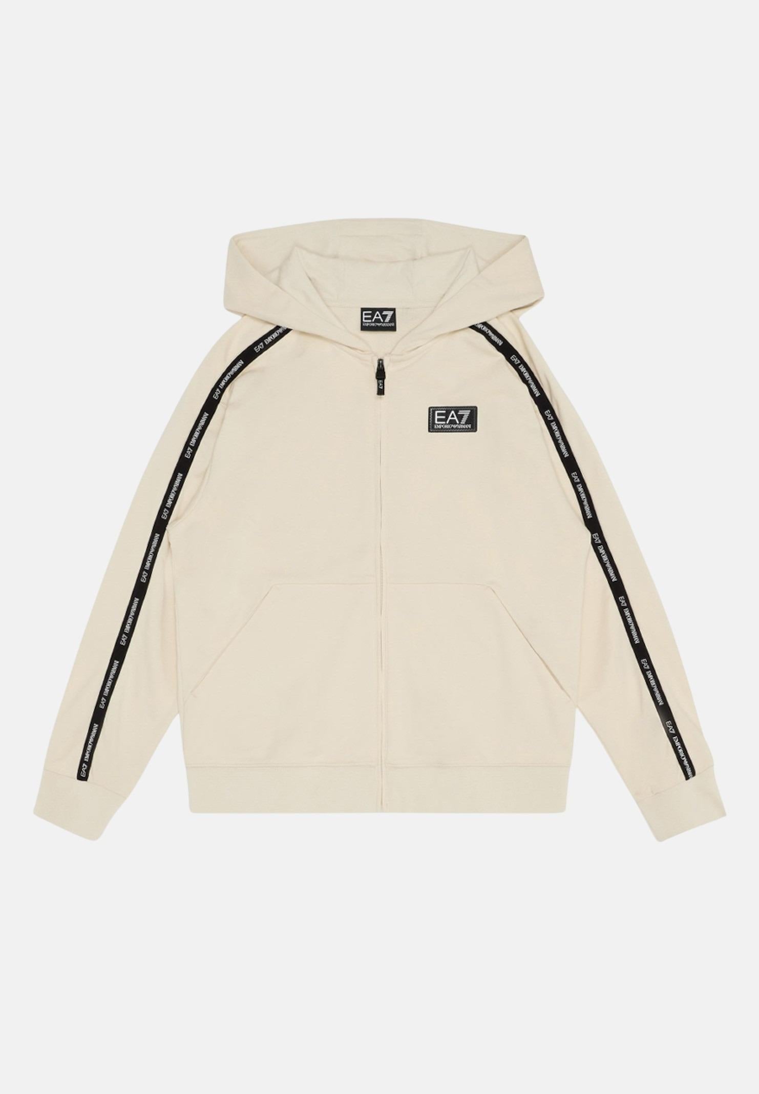 EA7 Felpa con zip panna da bambino rifinita da bande logate 7B000193AF10368 U1079 EA7
