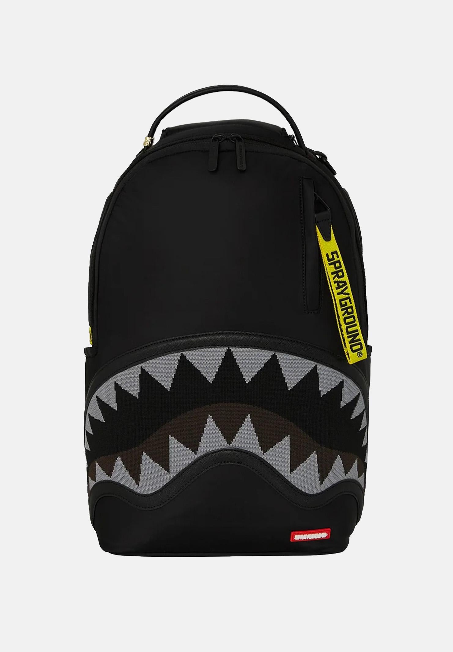 SPRAYGROUND Zaino SHARK CENTRAL YELLOW TAPE DLX SATINATO nero per uomo e donna 910B7736NSZ SPRAYGROUND